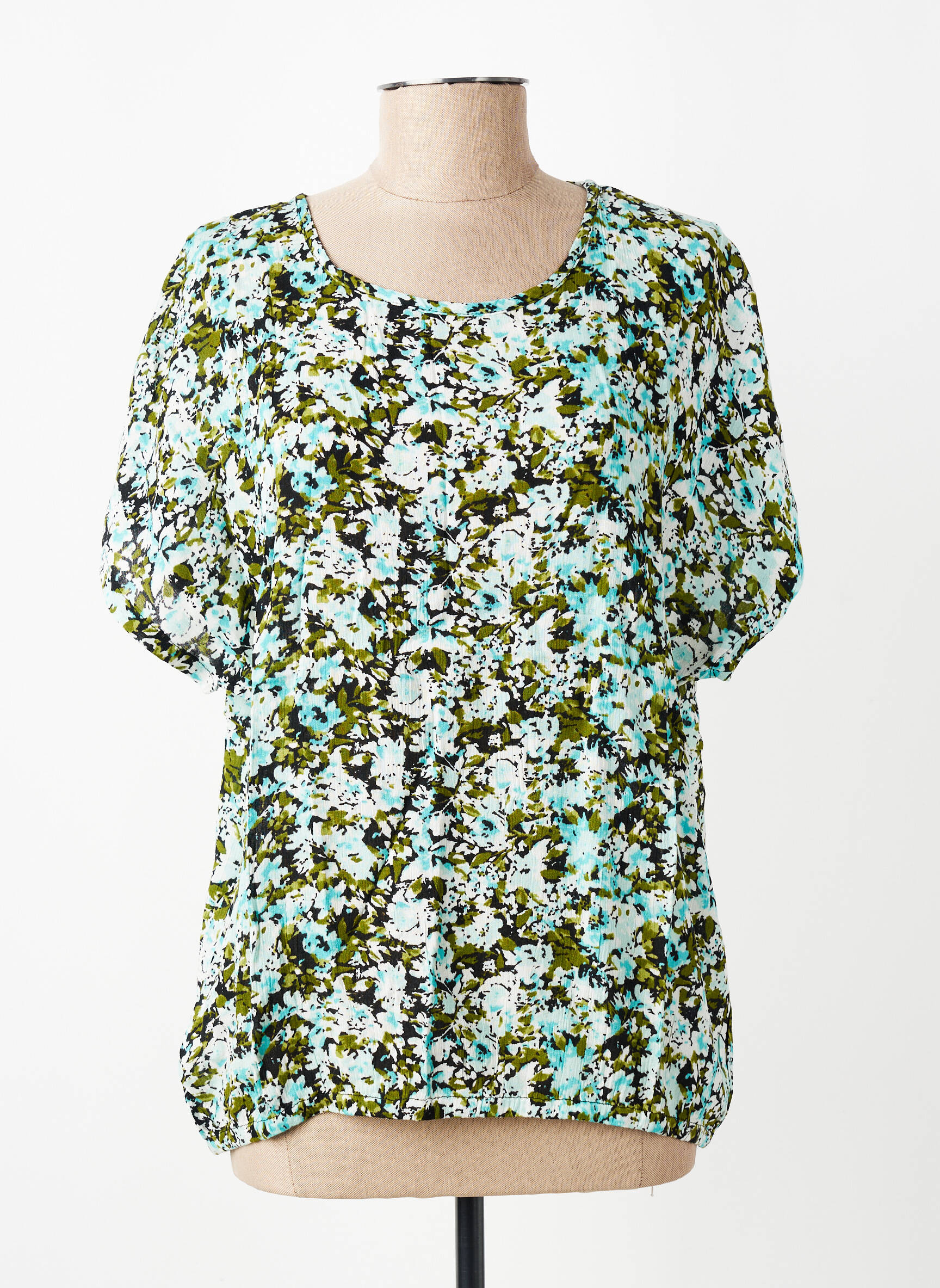 Top tissage crêpe manches courtes bleu KAFFE femme