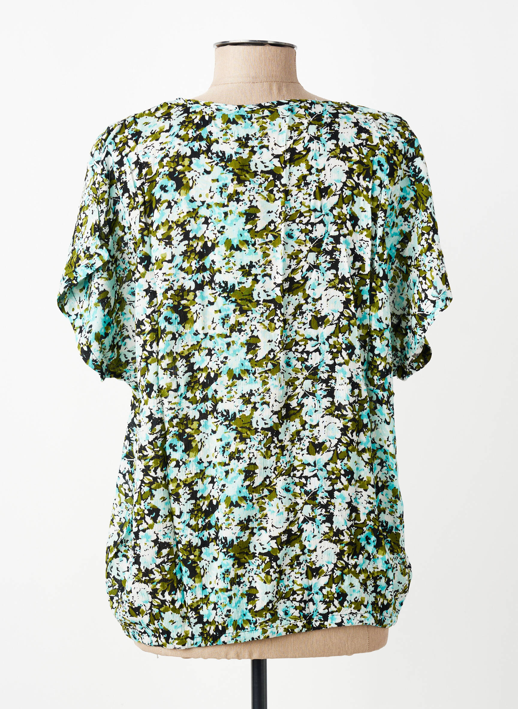 Top tissage crêpe manches courtes bleu KAFFE femme