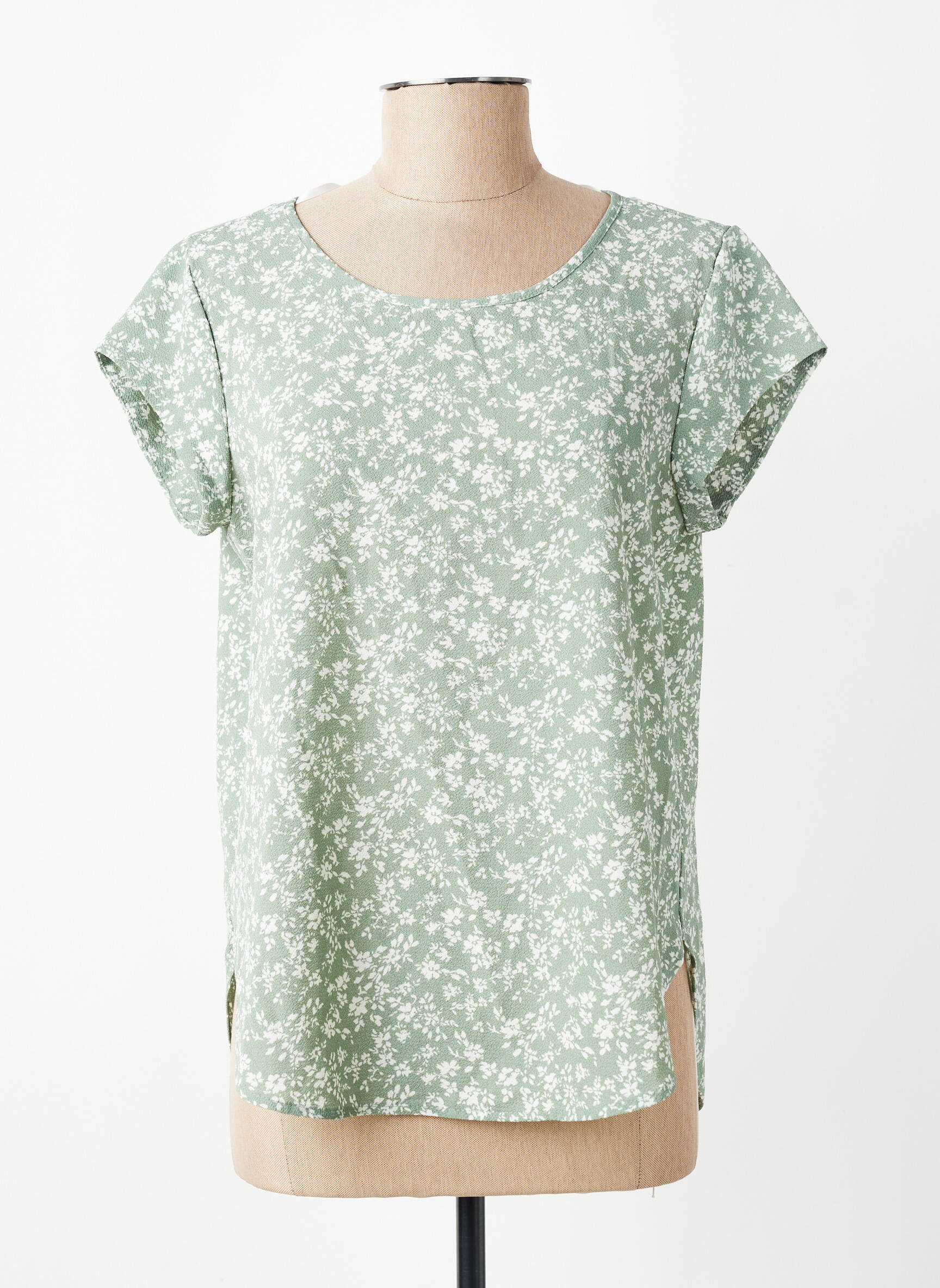Top tissage crêpe manches courtes vert ONLY femme