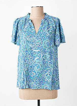 Blouse tissage popeline manches courtes bleu C'EST BEAU LA VIE femme