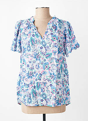 Blouse tissage popeline manches courtes bleu C'EST BEAU LA VIE femme