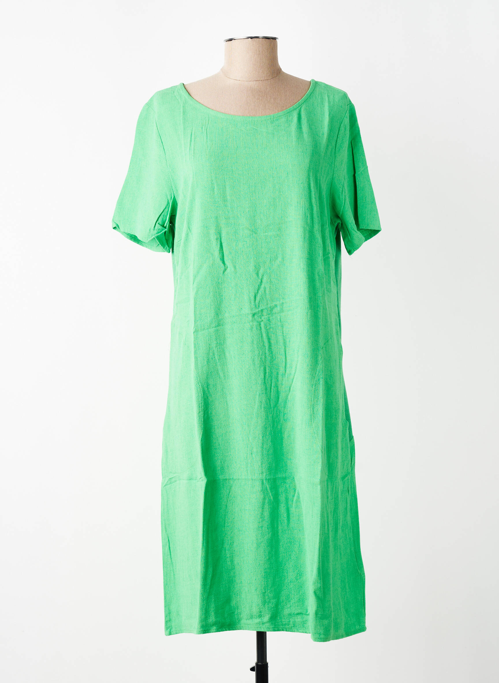 Robe mi-longue coupe fluide manches courtes vert KAFFE femme