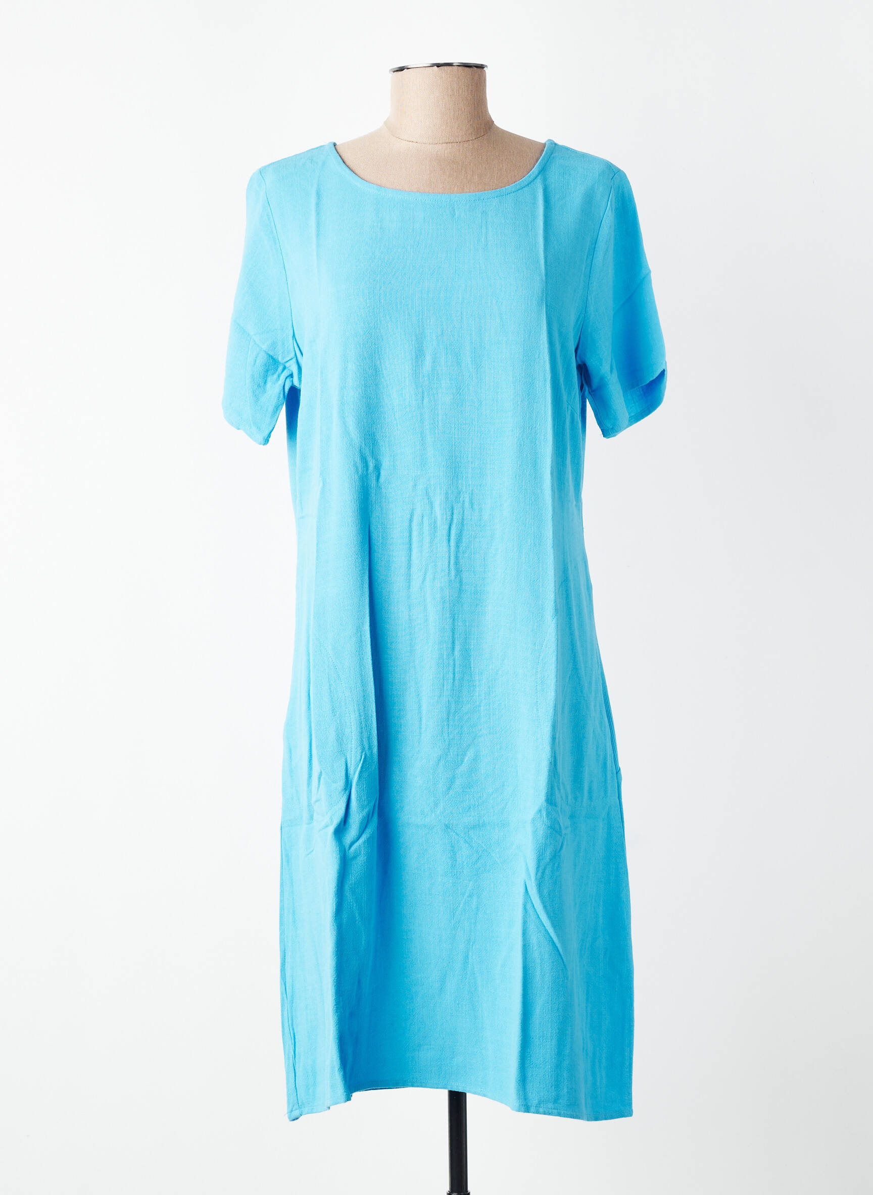 Robe mi-longue coupe fluide manches courtes bleu KAFFE femme