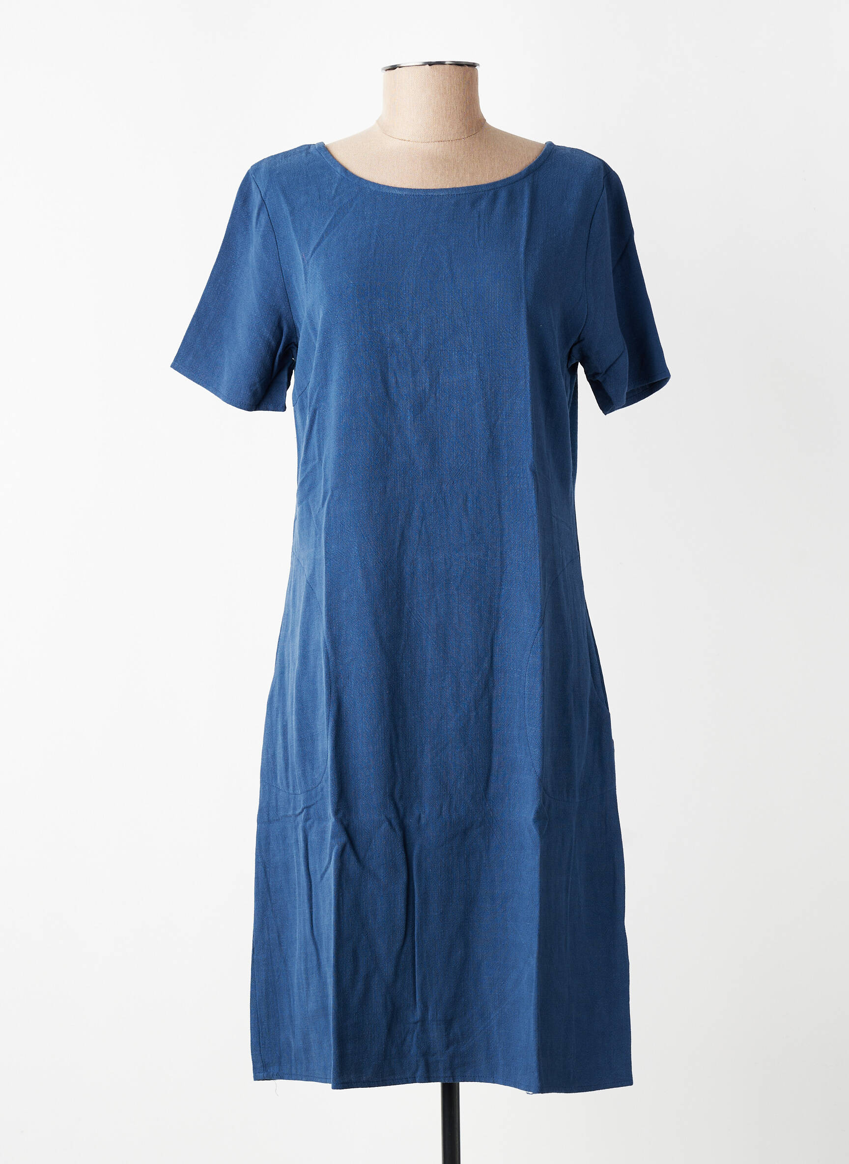 Robe mi-longue coupe fluide manches courtes bleu fonce KAFFE femme