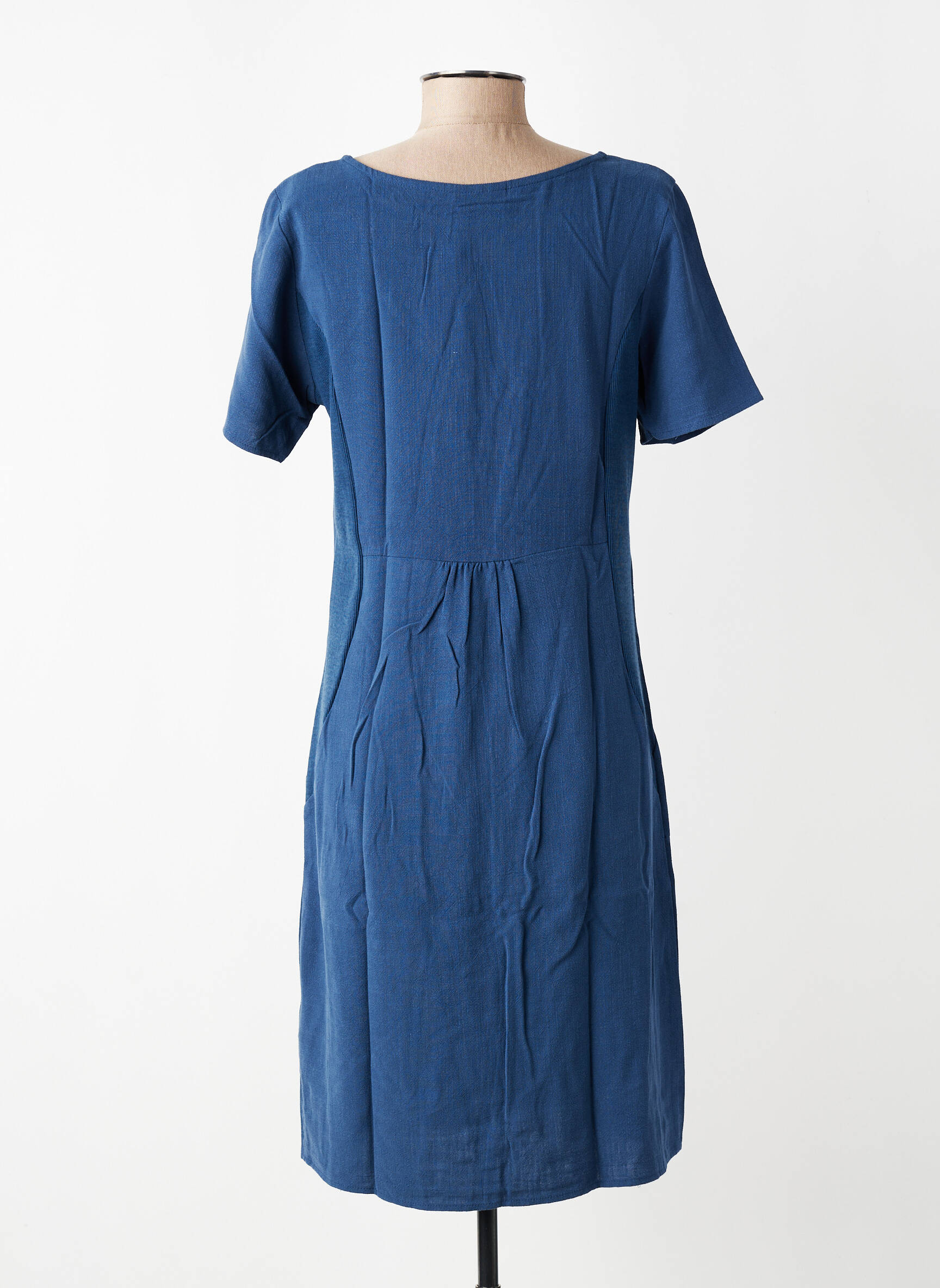 Robe mi-longue coupe fluide manches courtes bleu fonce KAFFE femme