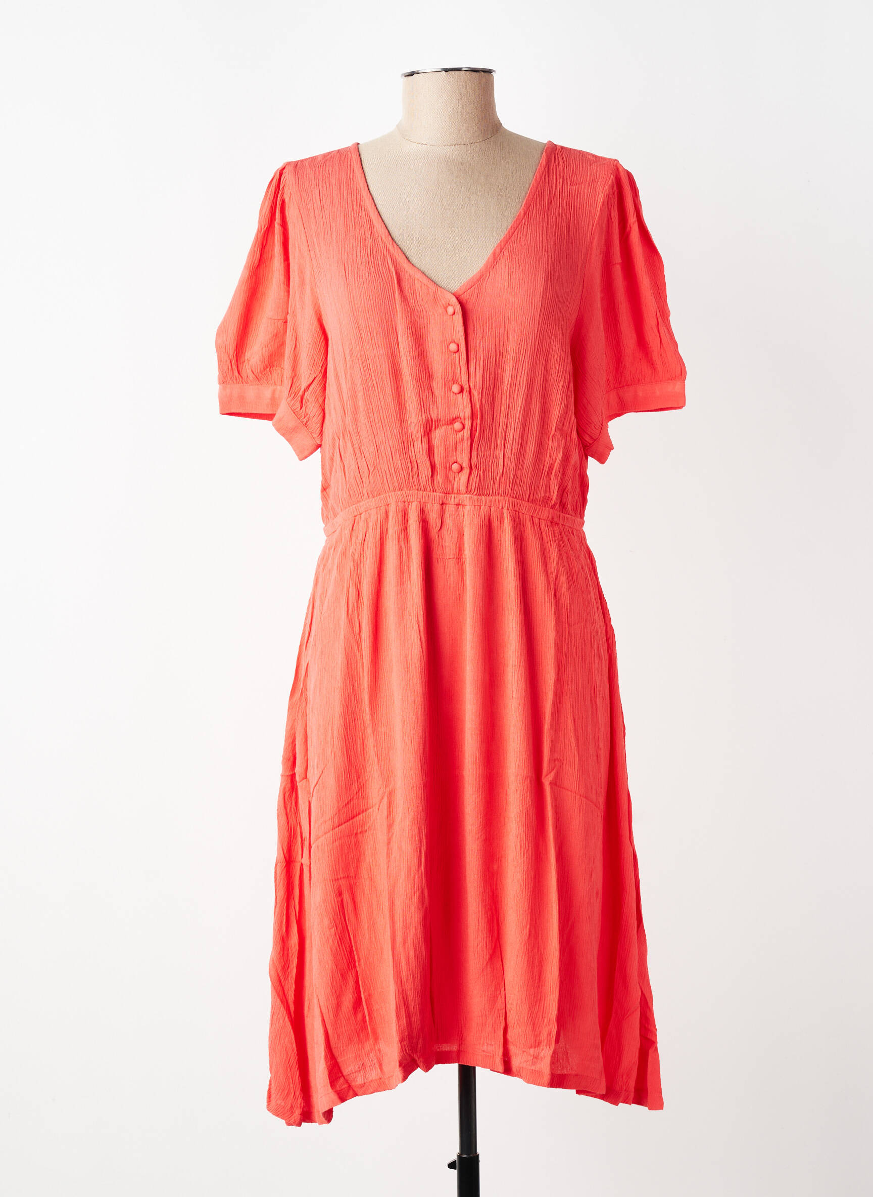 Robe mi-longue coupe fluide manches courtes orange KAFFE femme