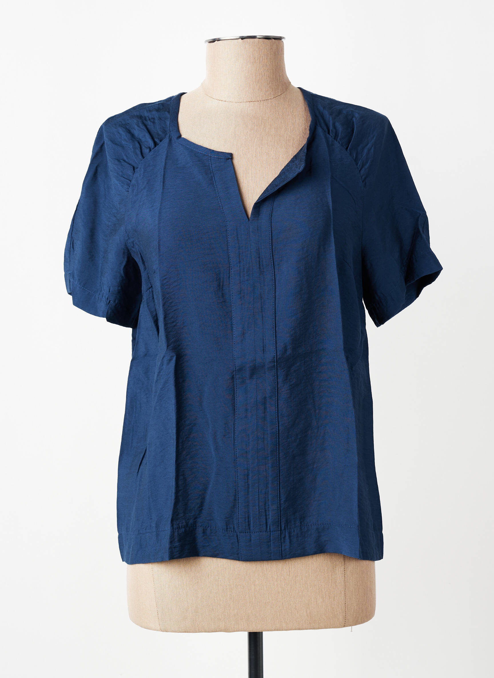 Blouse tissage popeline manches courtes bleu C'EST BEAU LA VIE femme