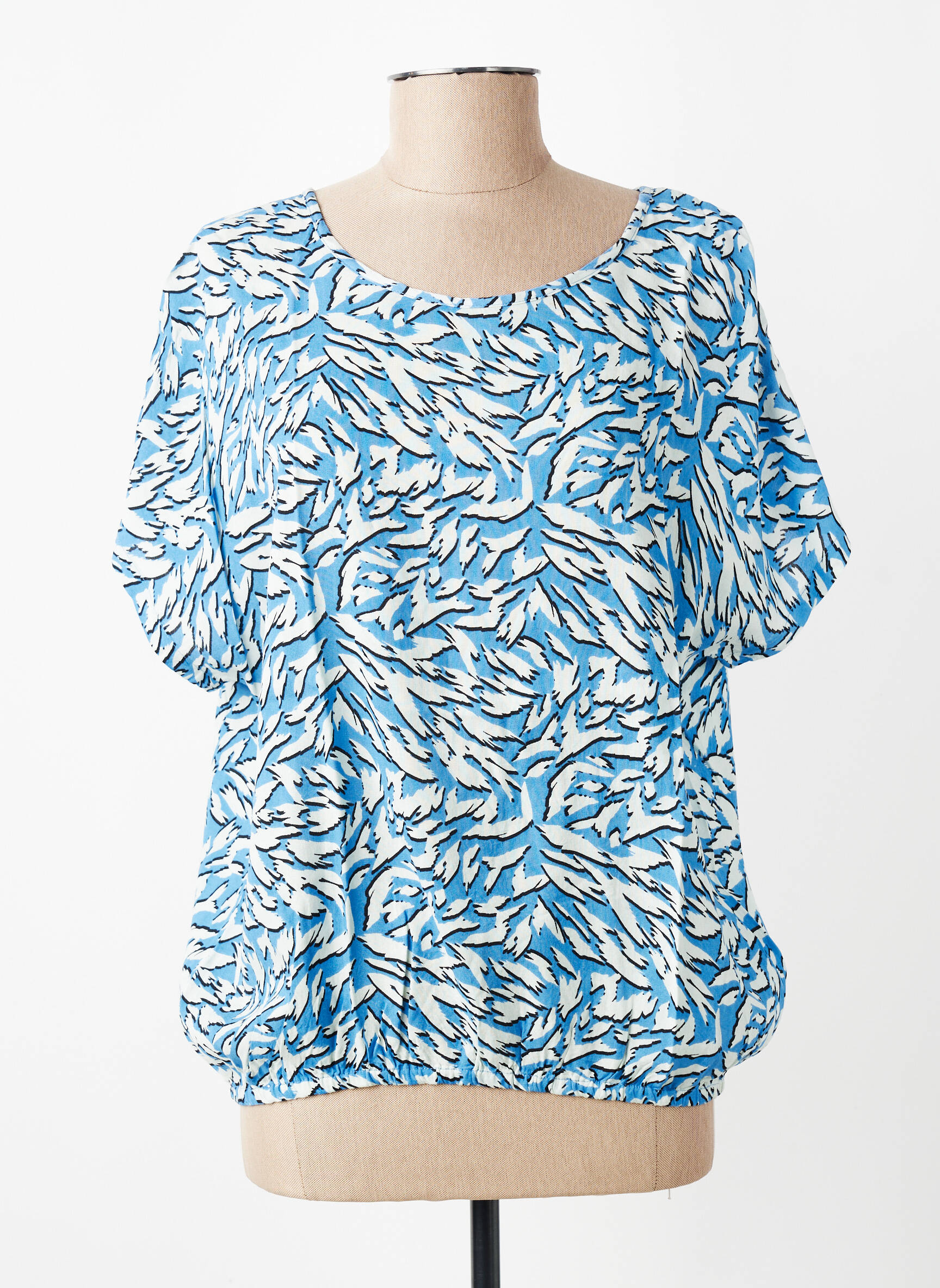 Top imprimé fantaisie manches courtes bleu KAFFE femme