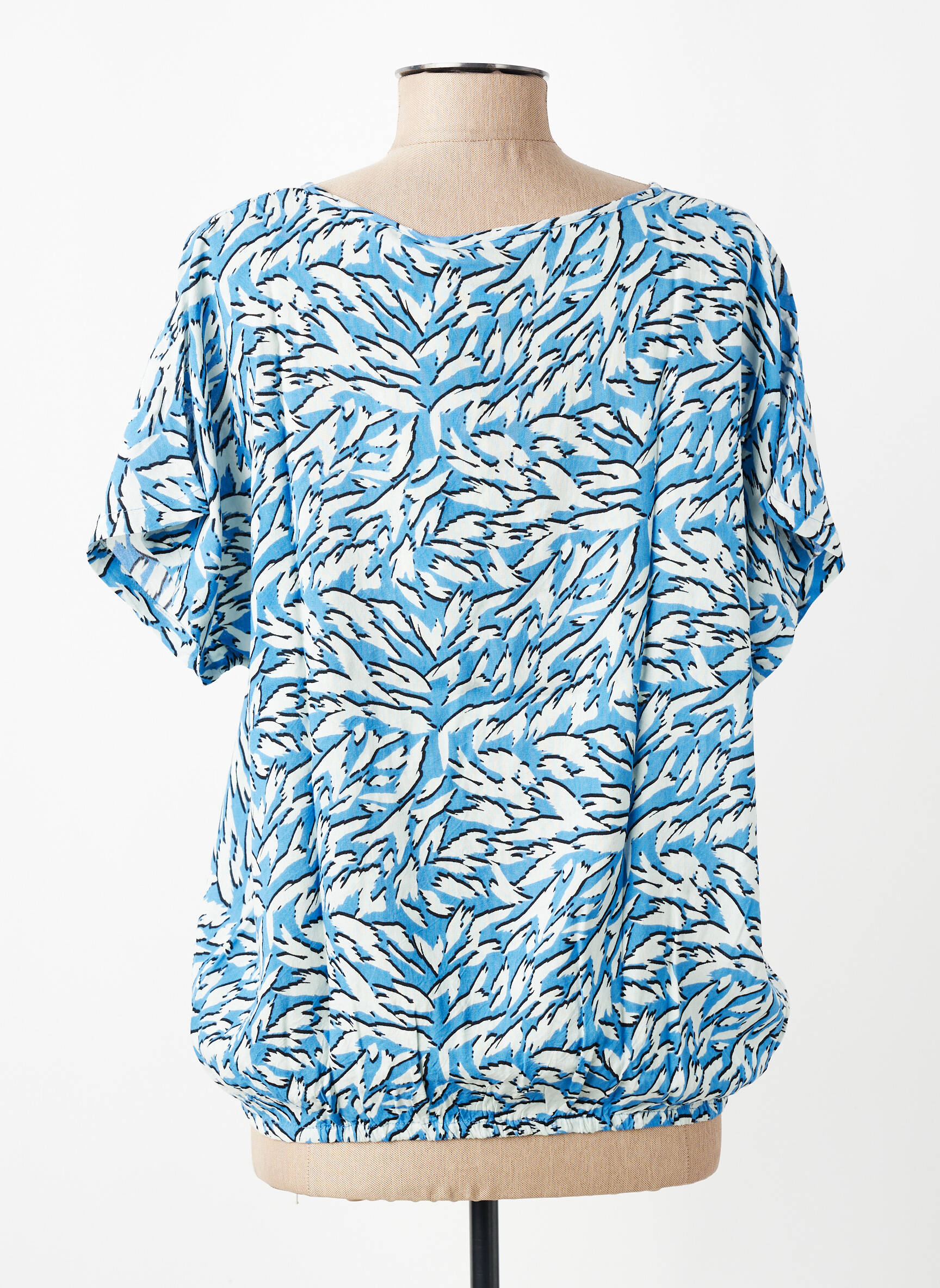 Top imprimé fantaisie manches courtes bleu KAFFE femme
