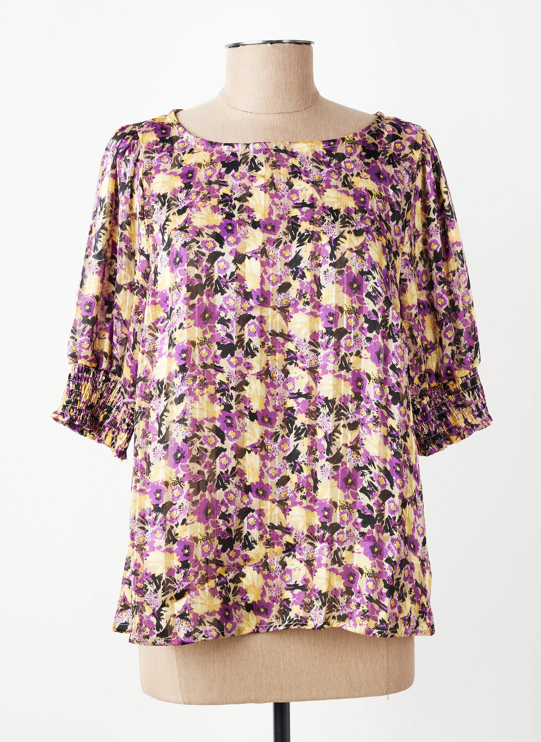 Blouse imprimé fleurs manches 3/4 violet KAFFE femme