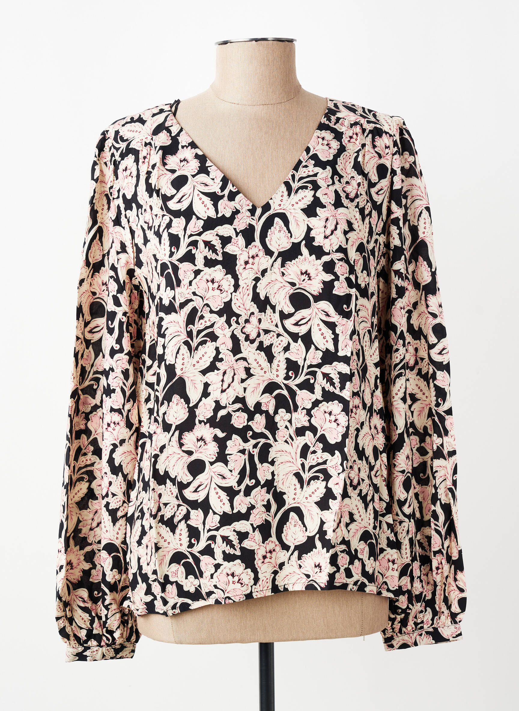 Blouse tissage popeline manches longues noir C'EST BEAU LA VIE femme