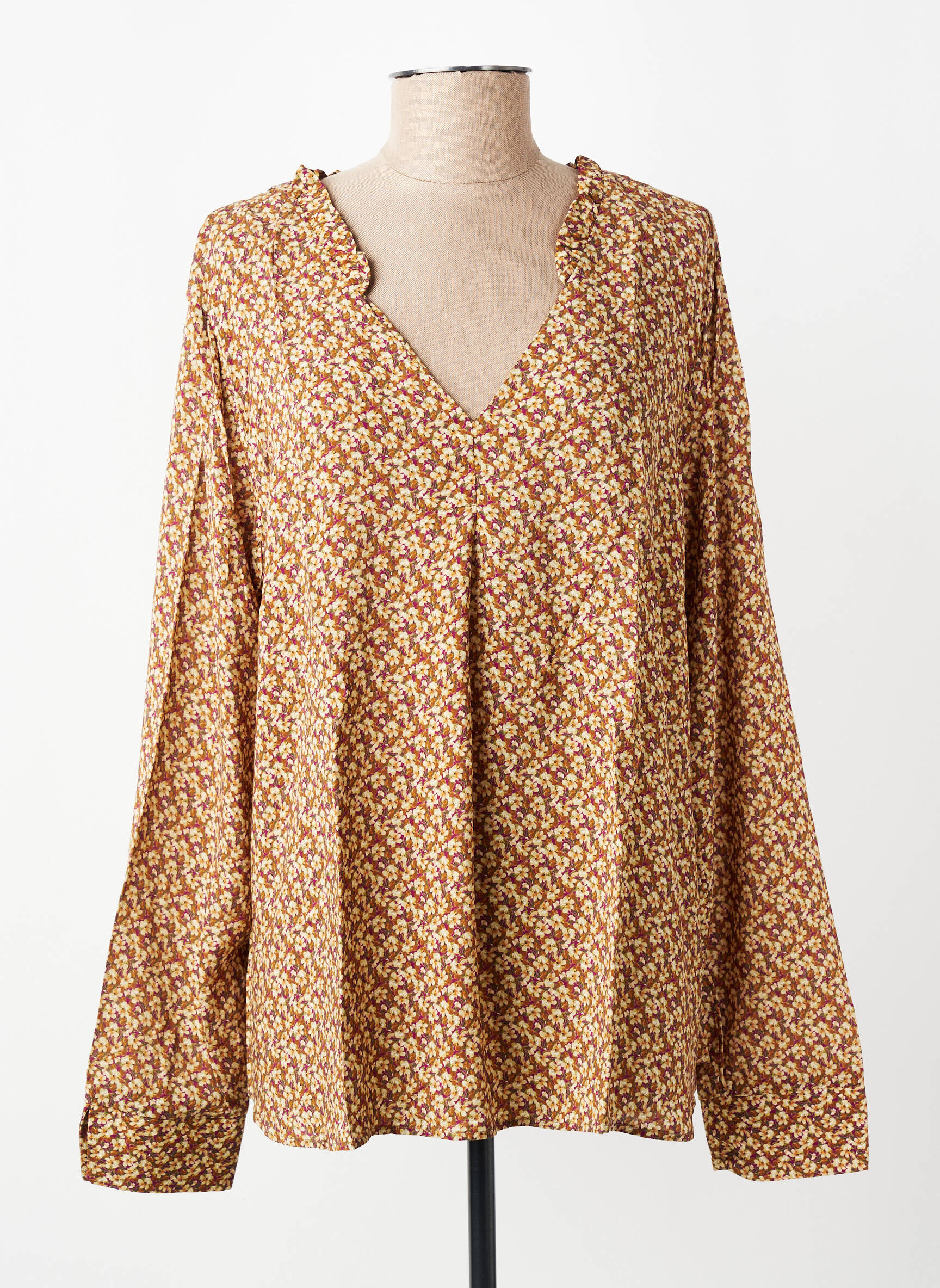 Blouse tissage popeline manches longues jaune C'EST BEAU LA VIE femme