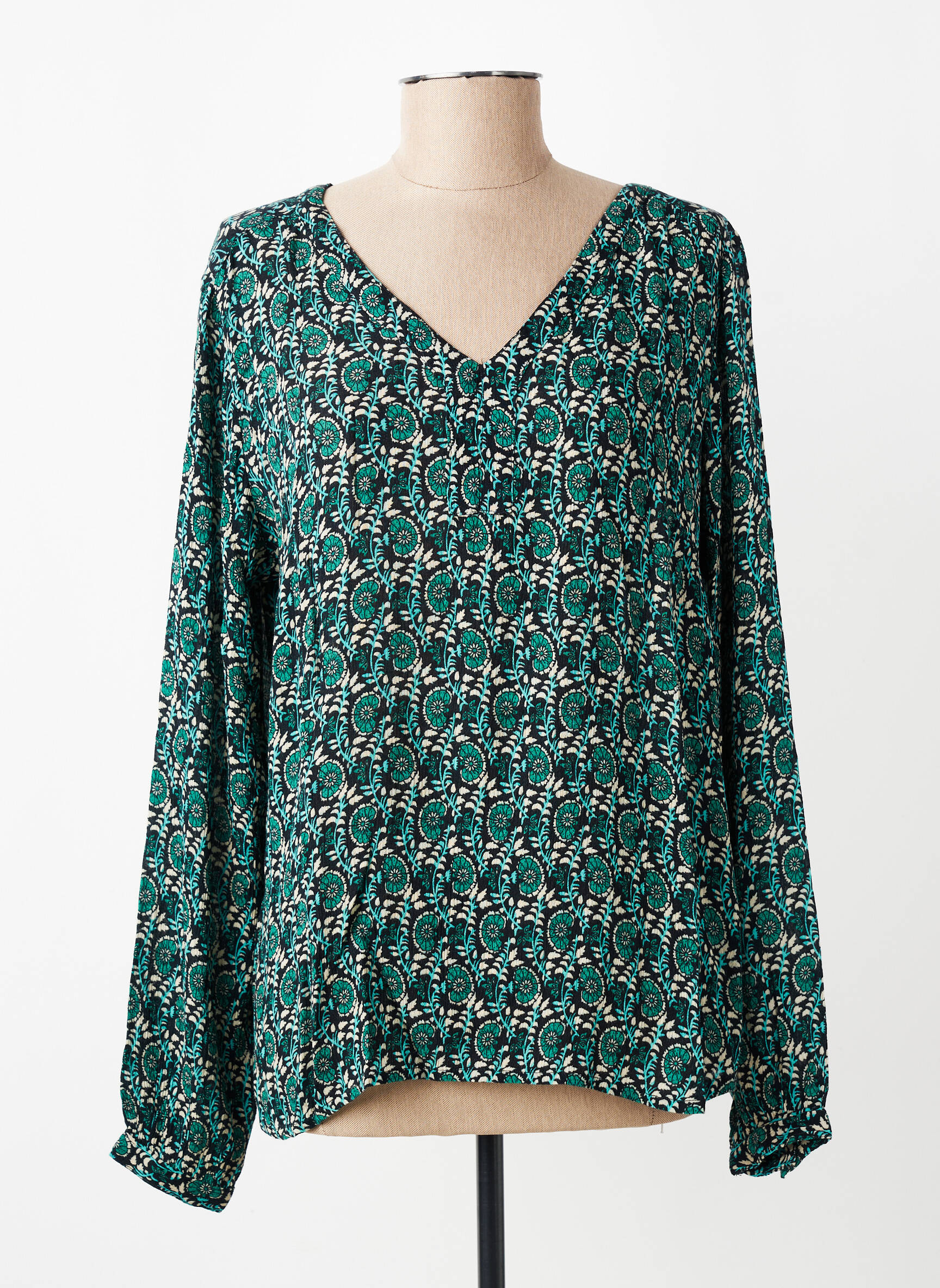 Blouse imprimé fleurs manches longues vert KAFFE femme