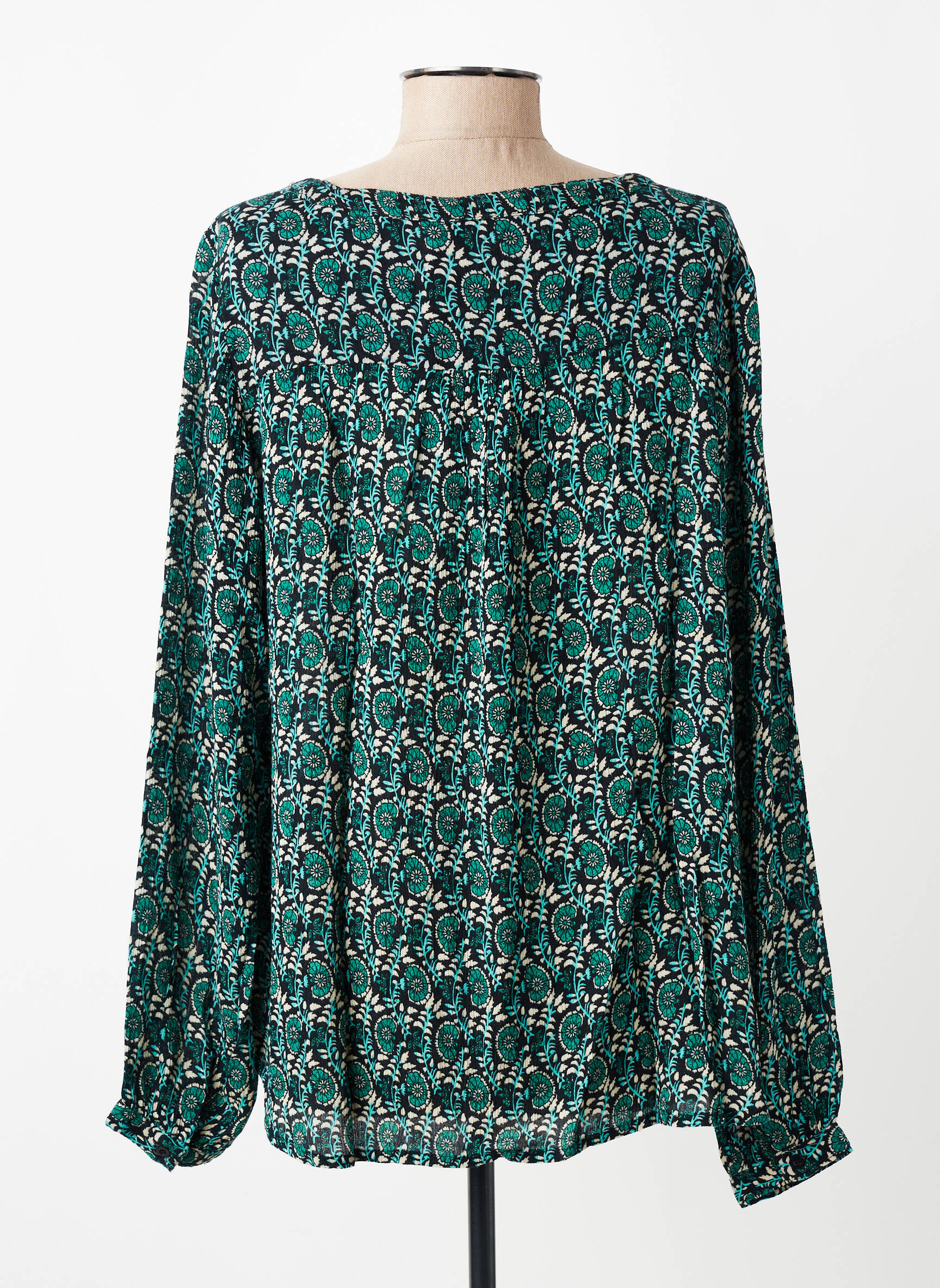 Blouse imprimé fleurs manches longues vert KAFFE femme