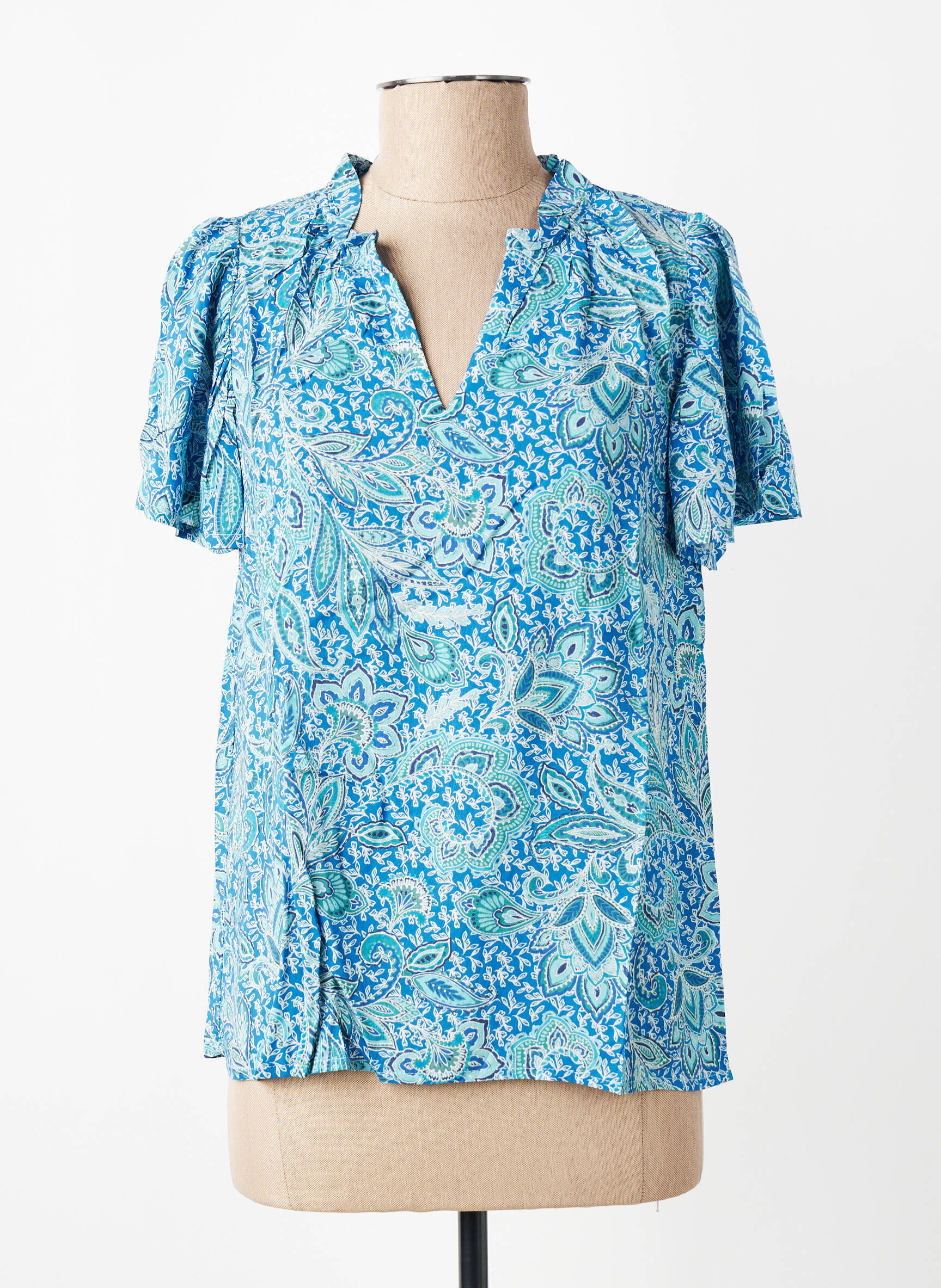 Blouse tissage popeline manches courtes bleu C'EST BEAU LA VIE femme