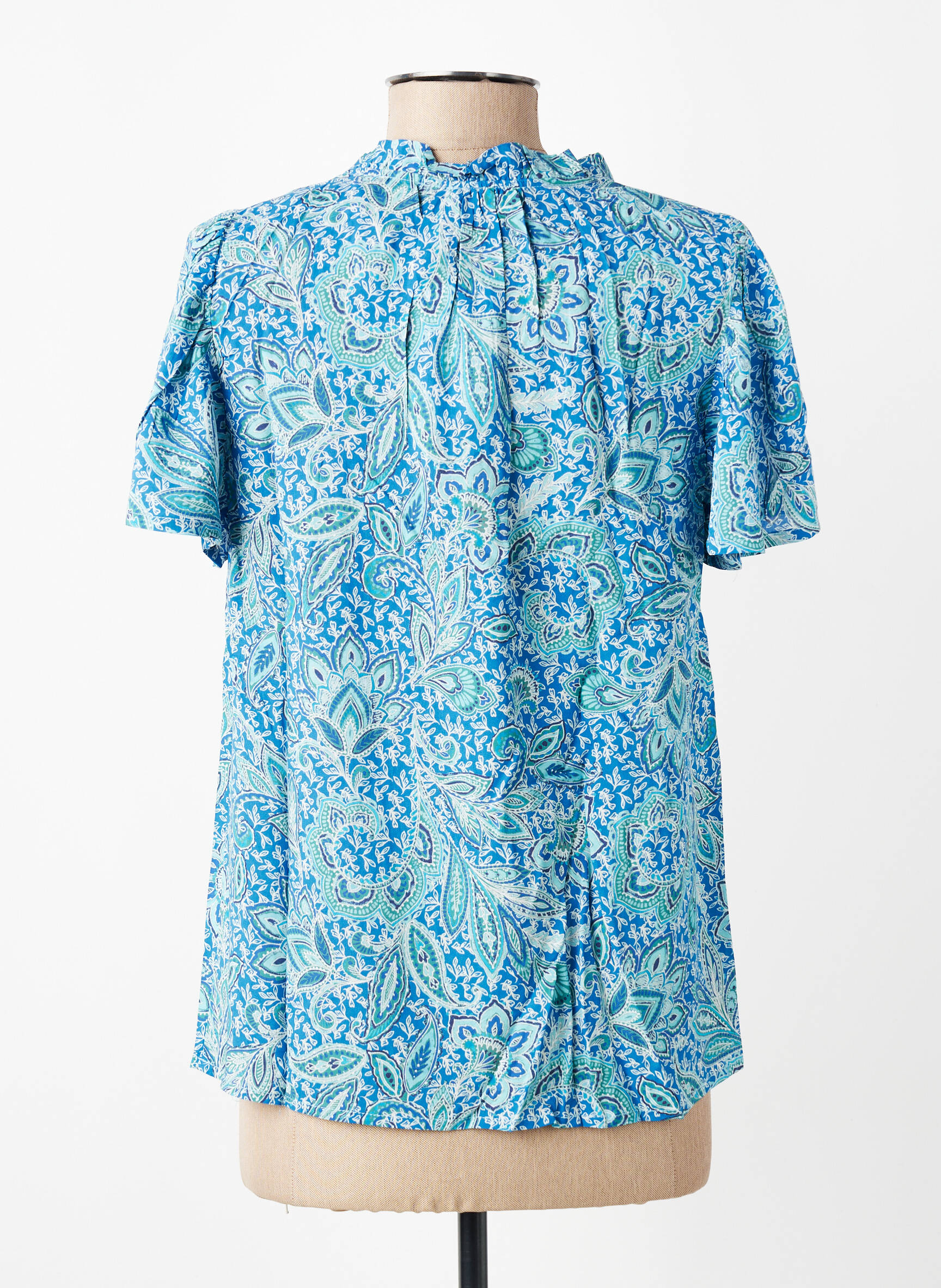Blouse tissage popeline manches courtes bleu C'EST BEAU LA VIE femme