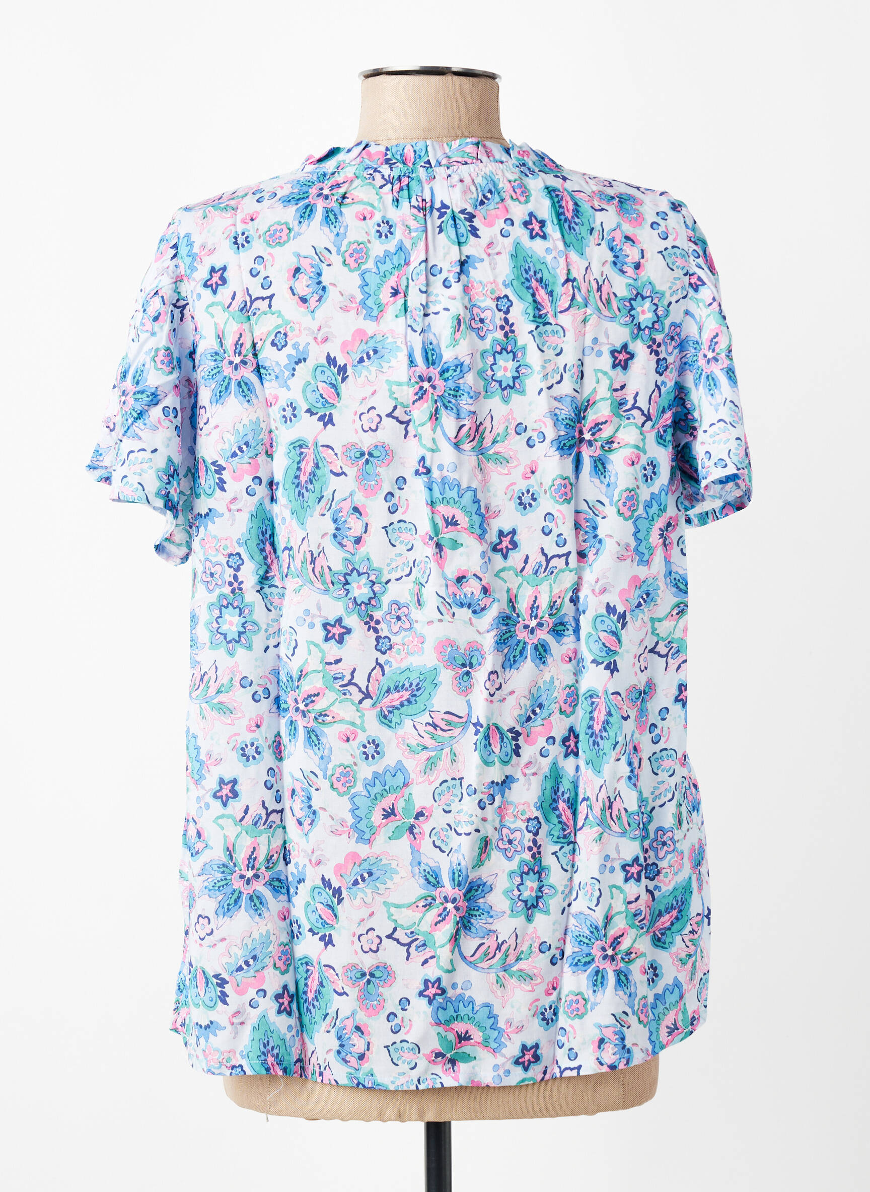Blouse tissage popeline manches courtes bleu C'EST BEAU LA VIE femme