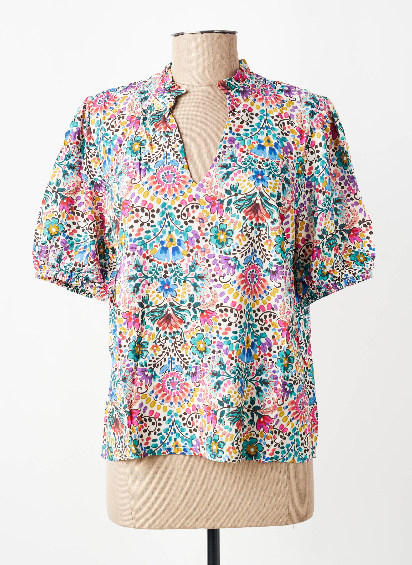 Blouse tissage popeline manches courtes blanc C'EST BEAU LA VIE femme