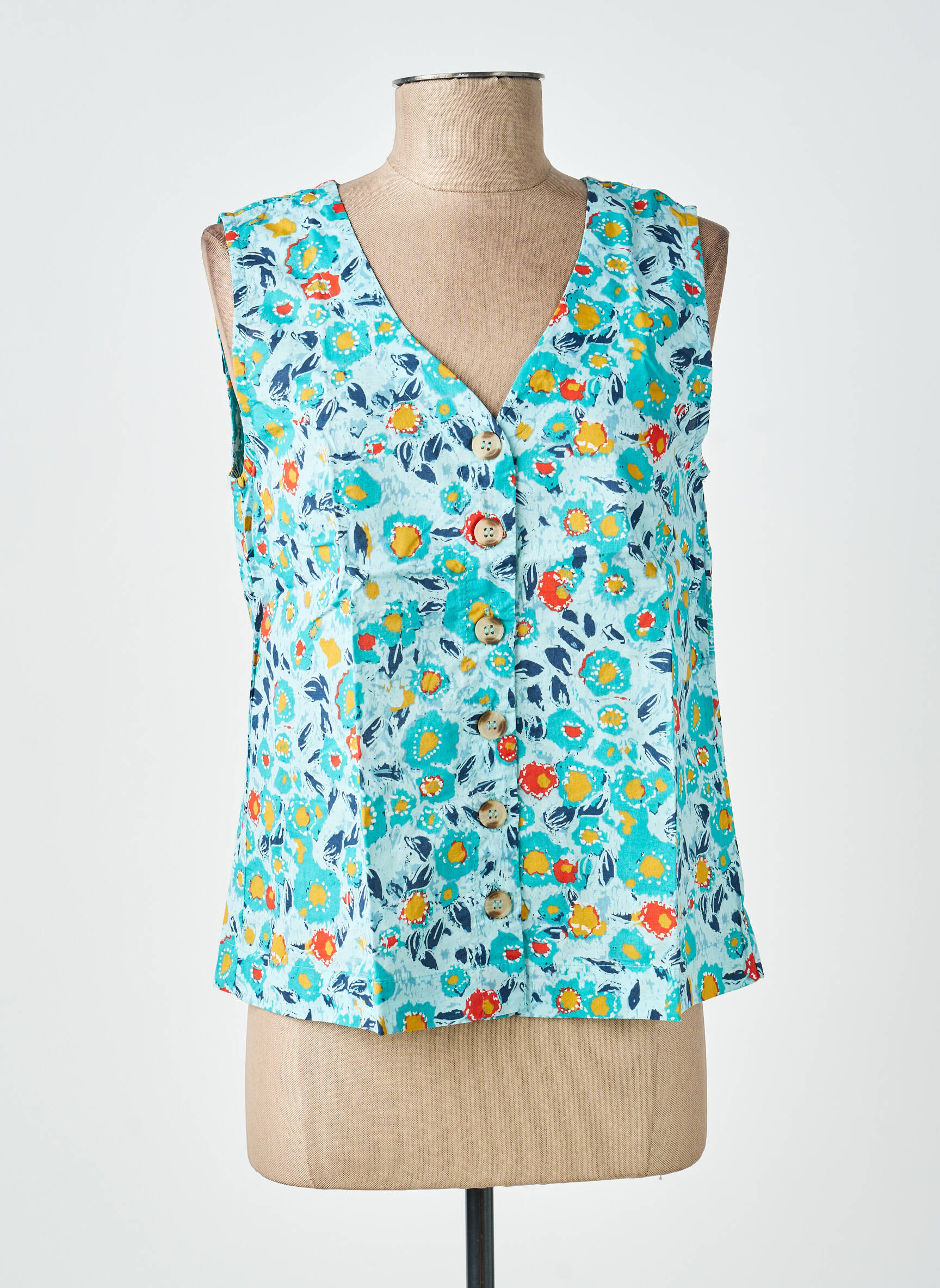 Blouse imprimé fantaisie sans manche vert LILY & ME femme