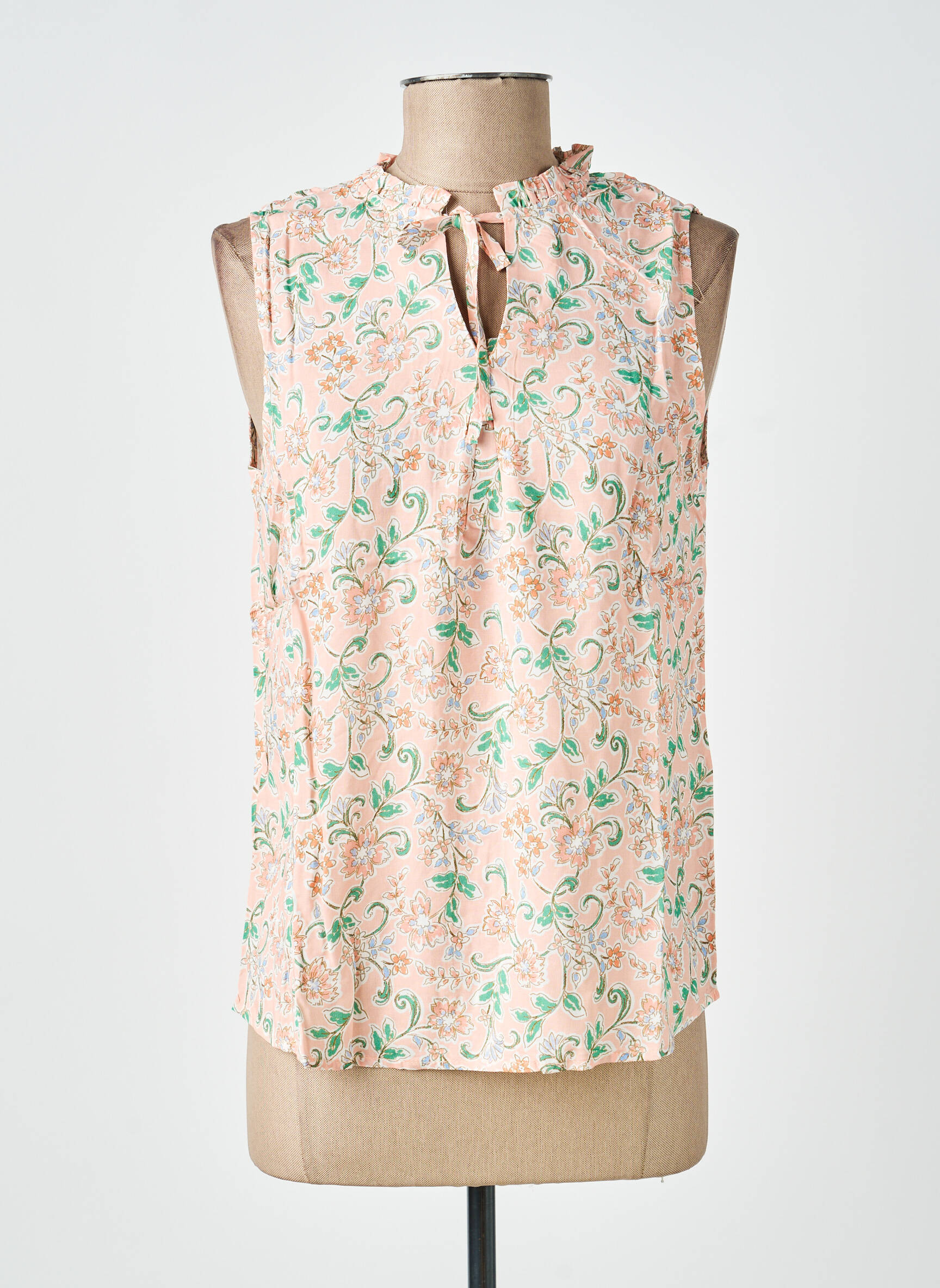 Blouse tissage popeline sans manche rose C'EST BEAU LA VIE femme