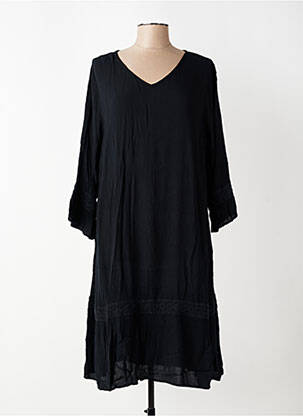 Robe mi-longue tissage crêpe manches longues noir ZHENZI femme