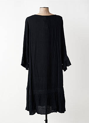 Robe mi-longue tissage crêpe manches longues noir ZHENZI femme