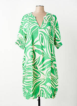 Robe mi-longue imprimé fantaisie manches courtes vert ZHENZI femme