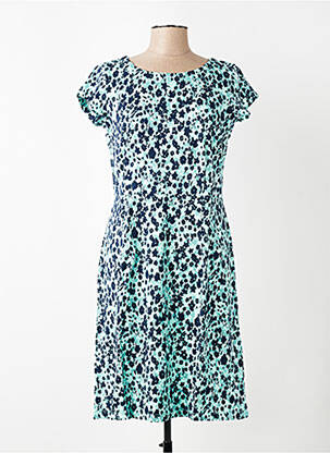 Robe mi-longue imprimé fleurs manches courtes vert LILY & ME femme