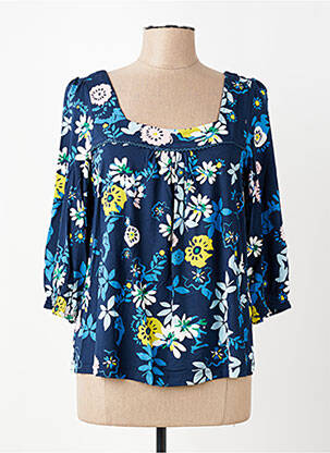 Top col carré manches 3/4 bleu LILY & ME femme