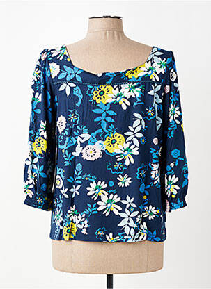 Top col carré manches 3/4 bleu LILY & ME femme