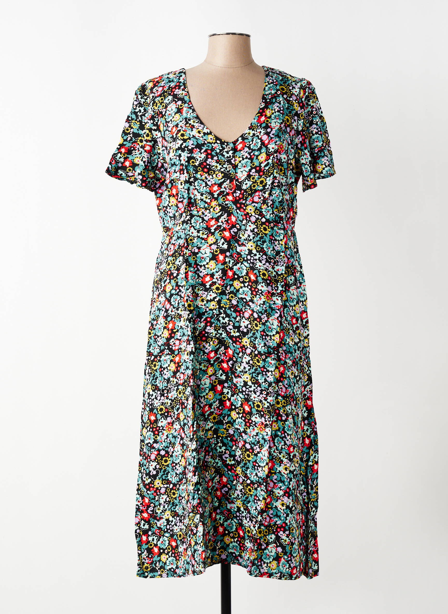 Robe longue imprimé fleurs manches courtes vert LILY & ME femme