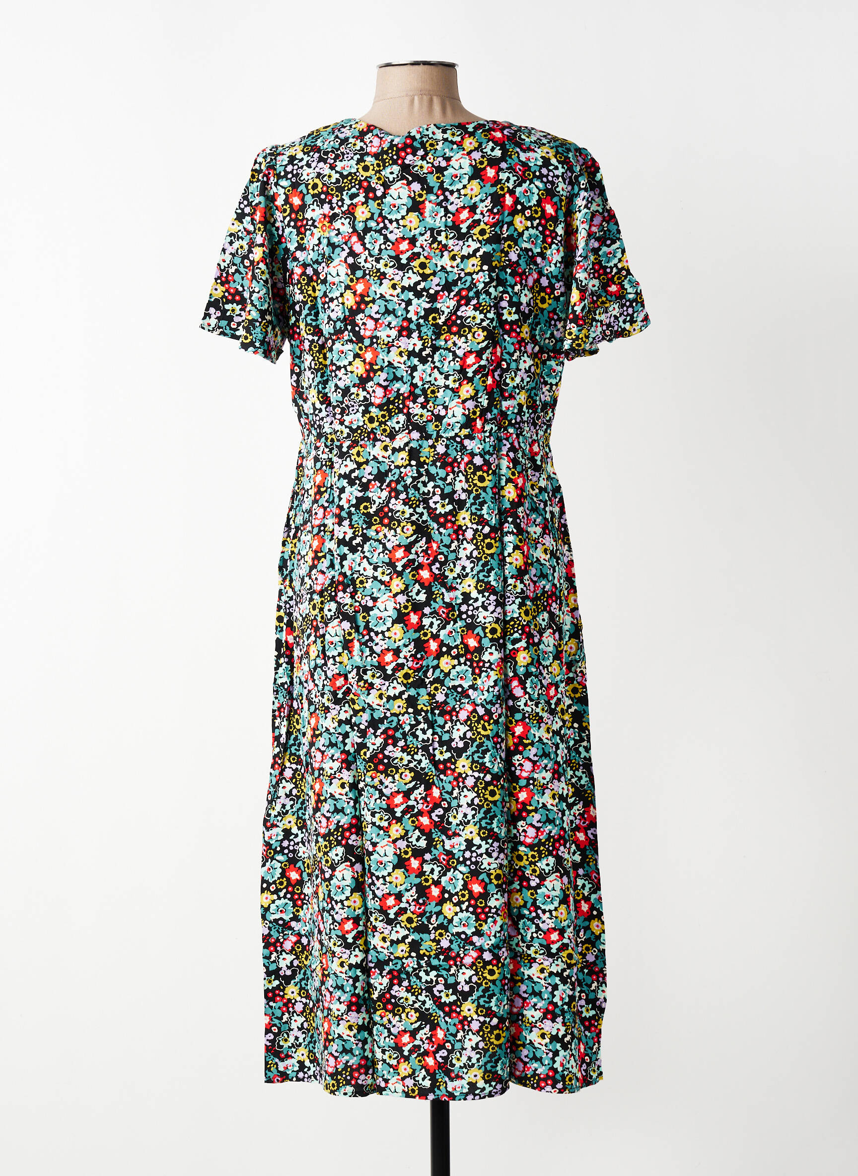 Robe longue imprimé fleurs manches courtes vert LILY & ME femme