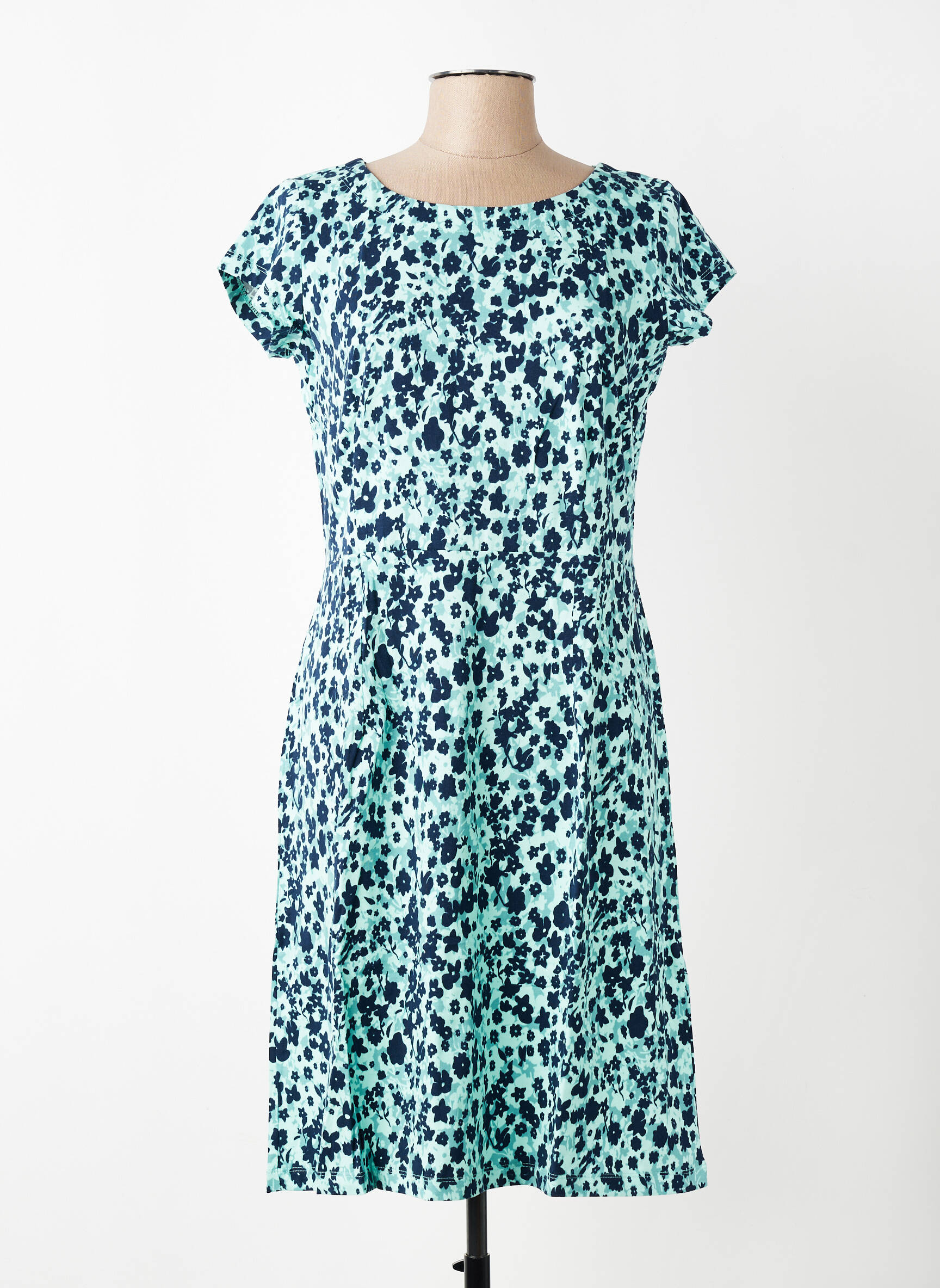 Robe mi-longue imprimé fleurs manches courtes vert LILY & ME femme