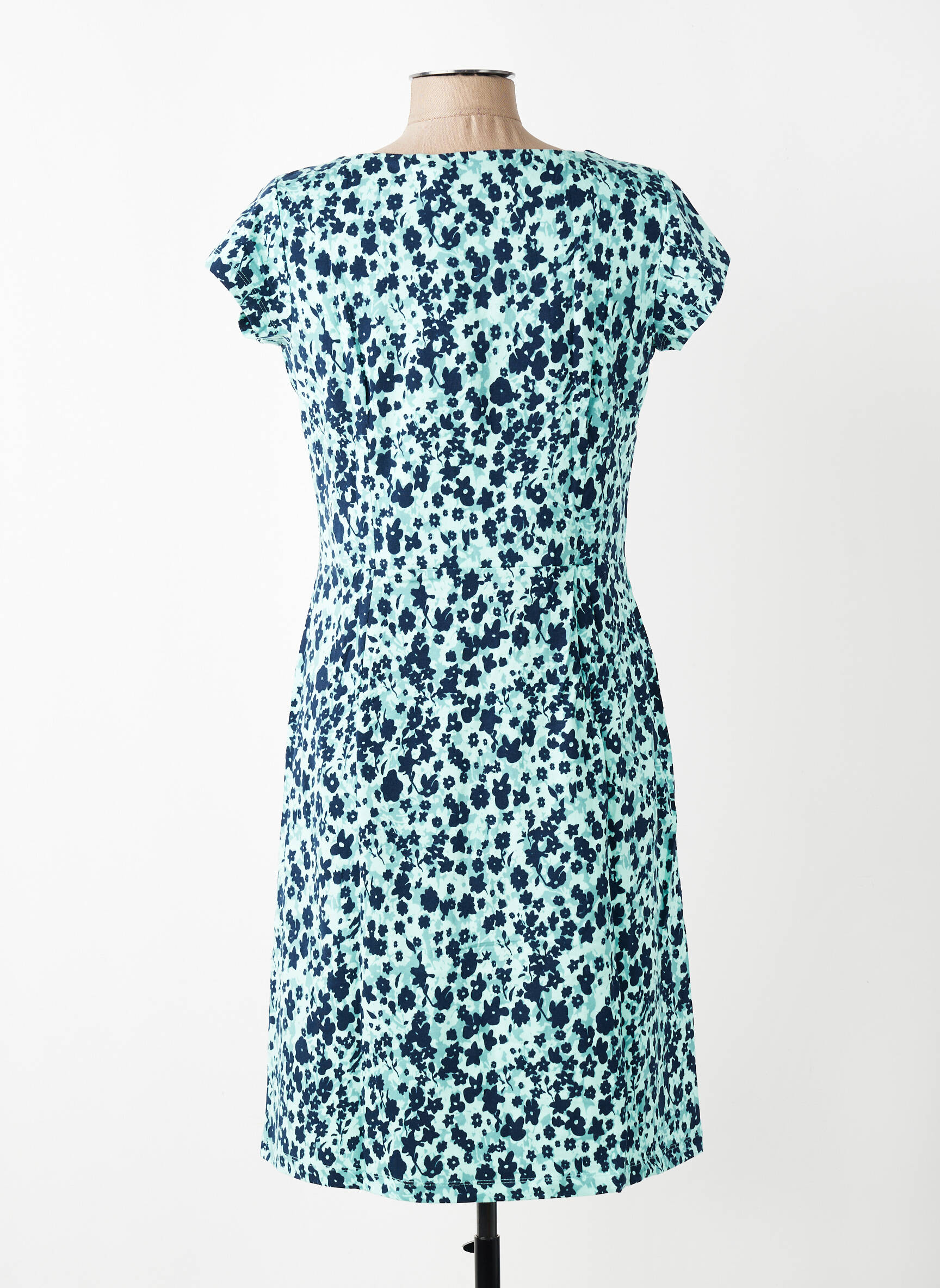 Robe mi-longue imprimé fleurs manches courtes vert LILY & ME femme