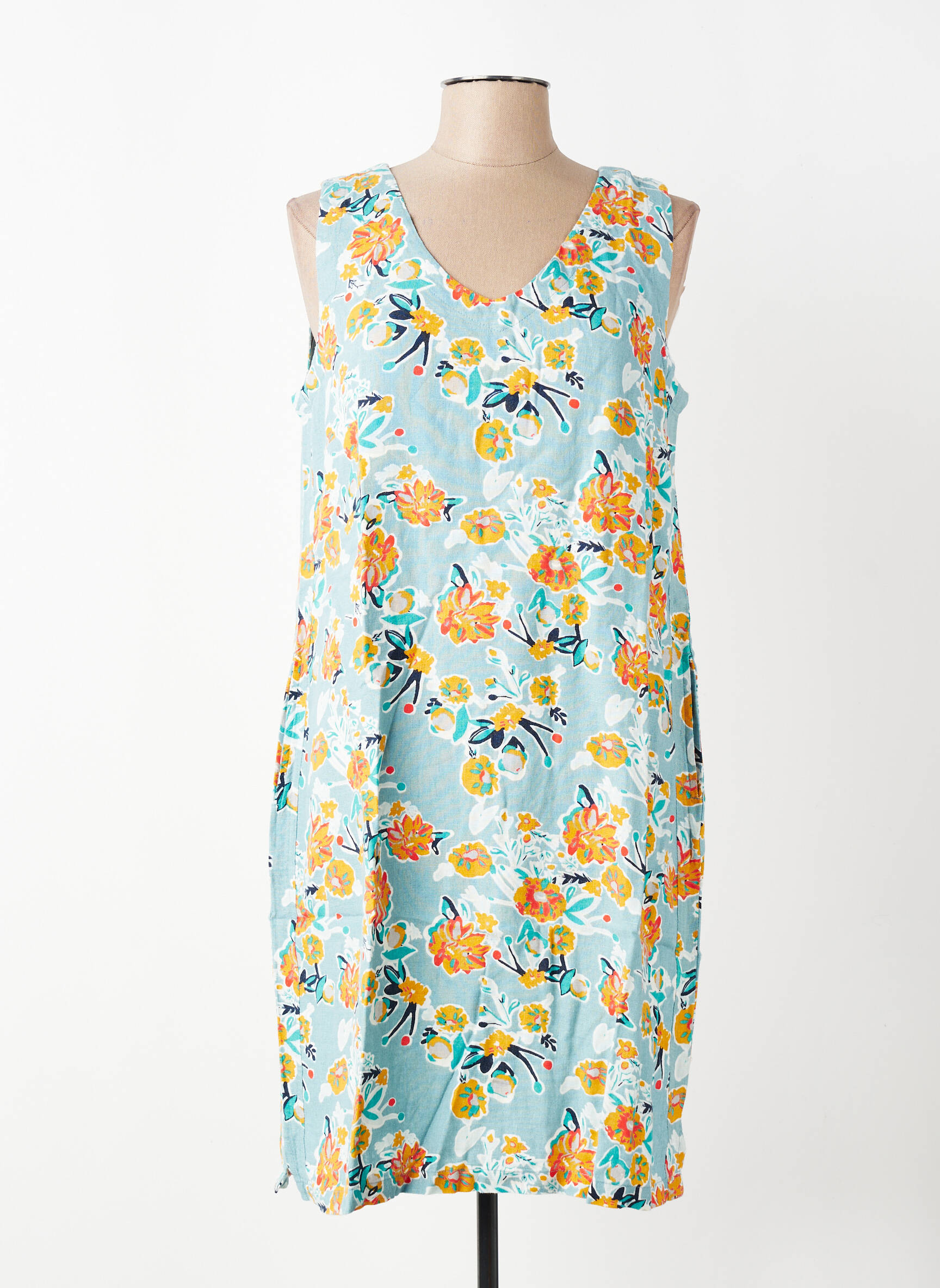 Robe mi-longue imprimé fleurs sans manche bleu LILY & ME femme