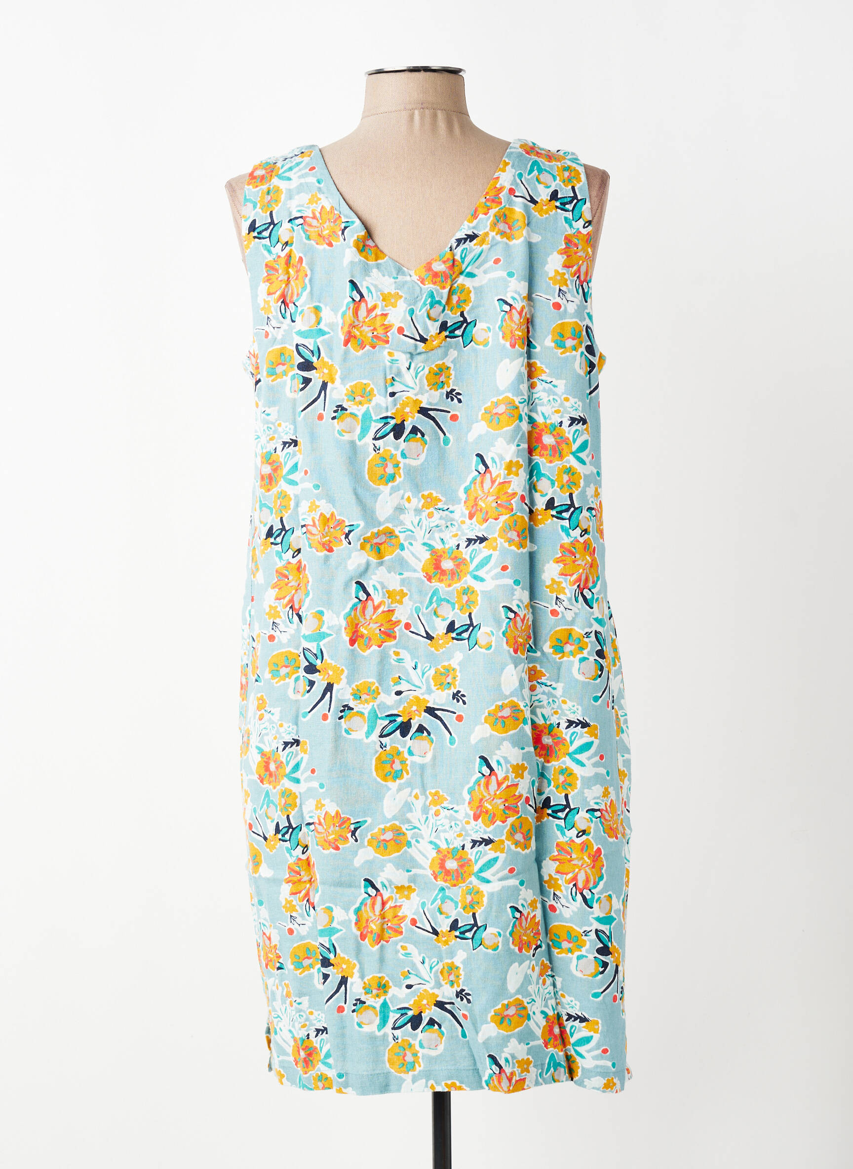 Robe mi-longue imprimé fleurs sans manche bleu LILY & ME femme