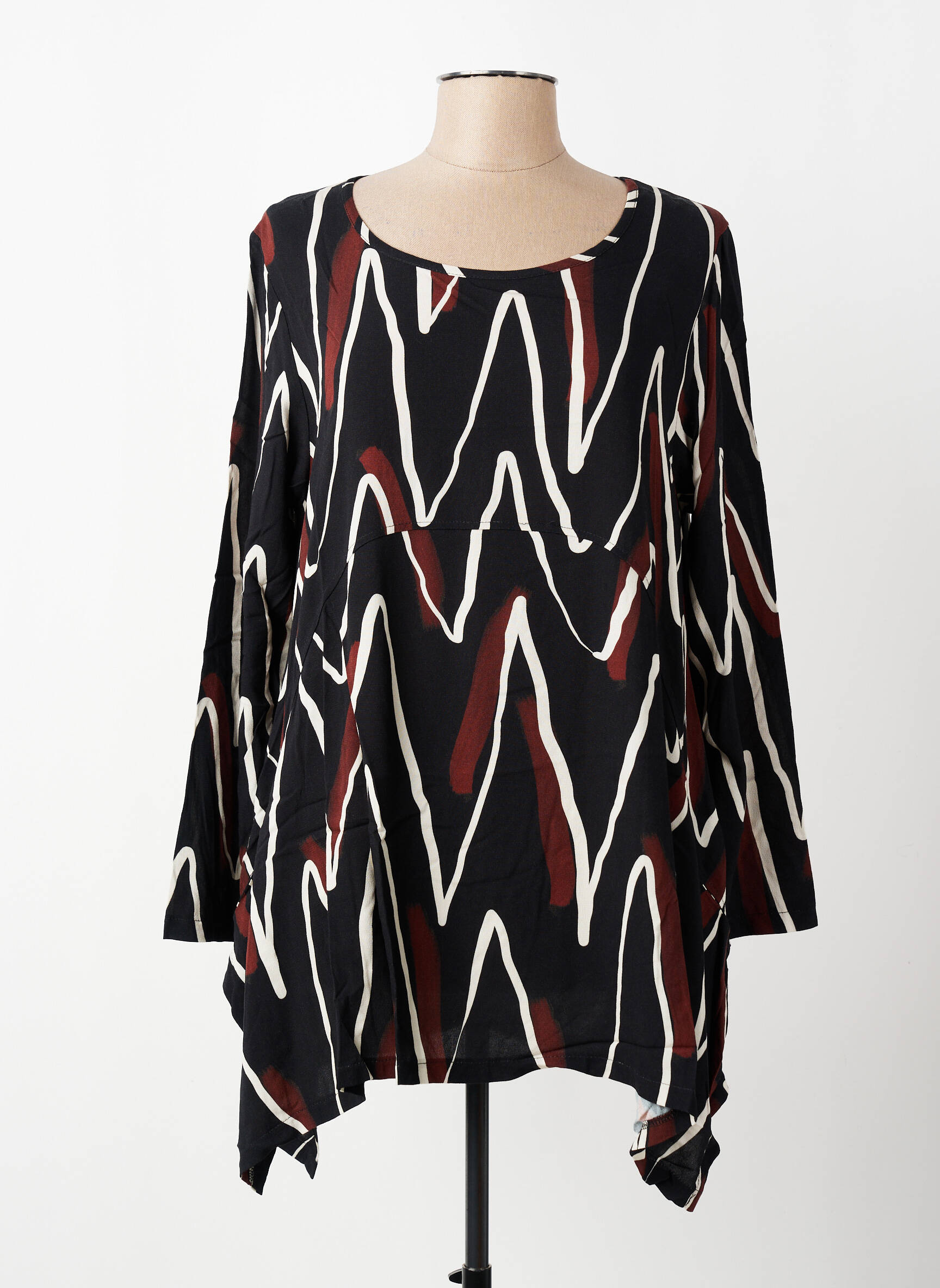 Tunique manches longues tissage crêpe noir G!OZE femme