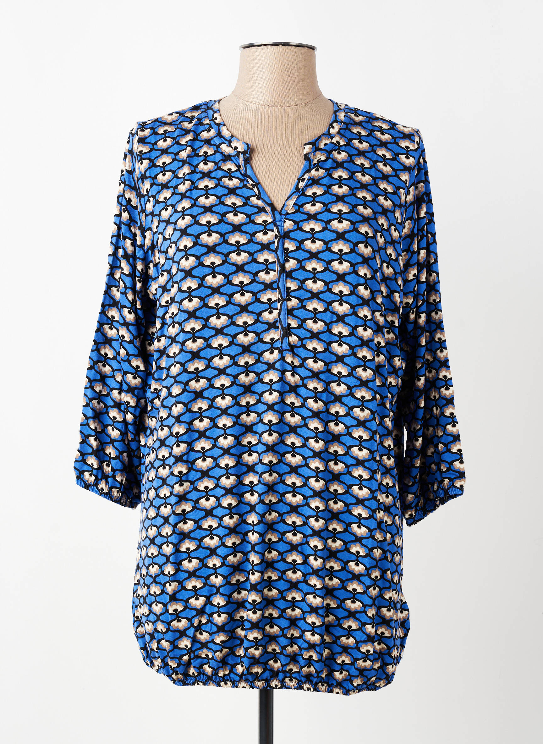Tunique manches longues col v bleu ZHENZI femme
