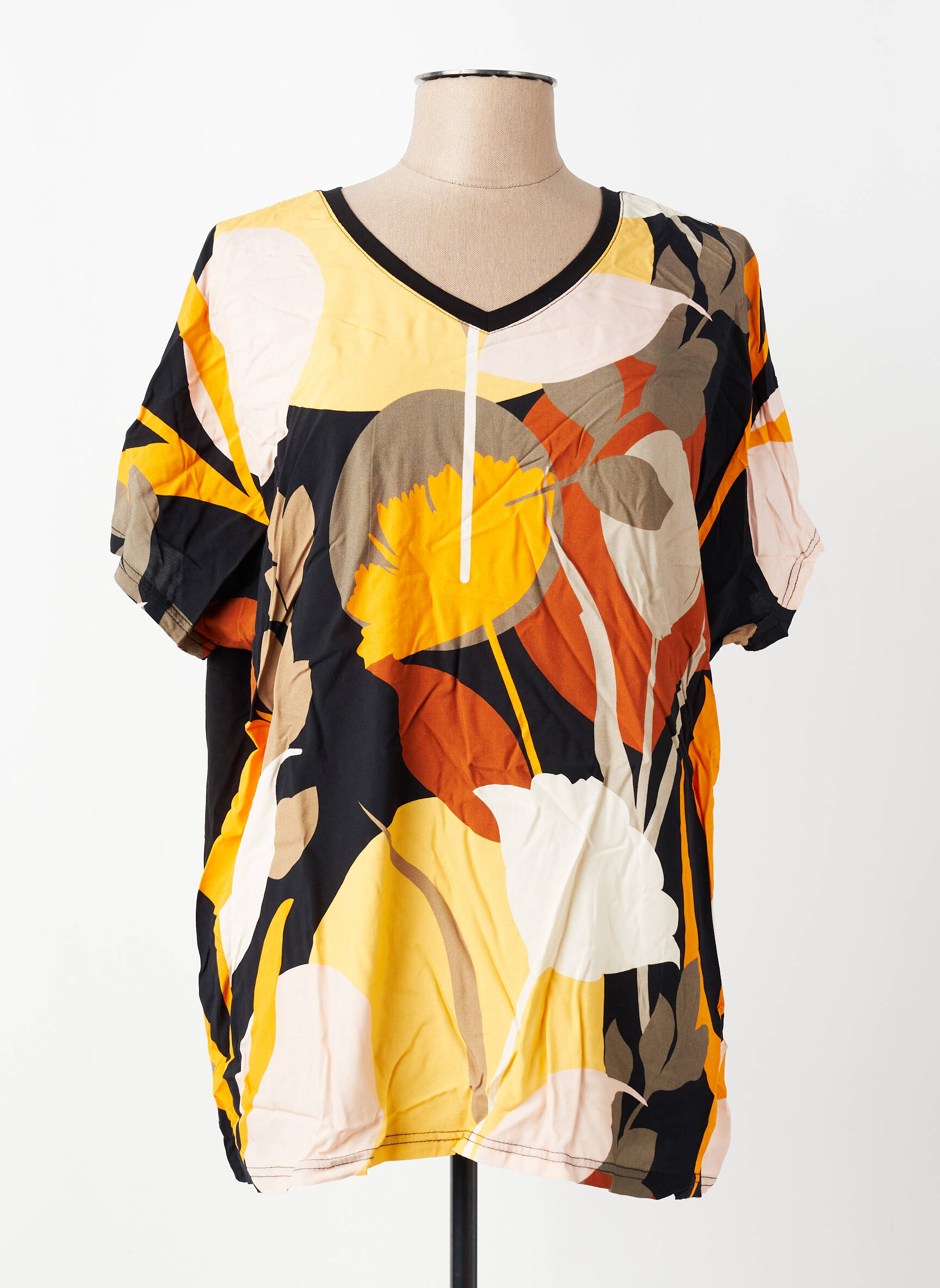 Top stretch manches courtes jaune ZHENZI femme