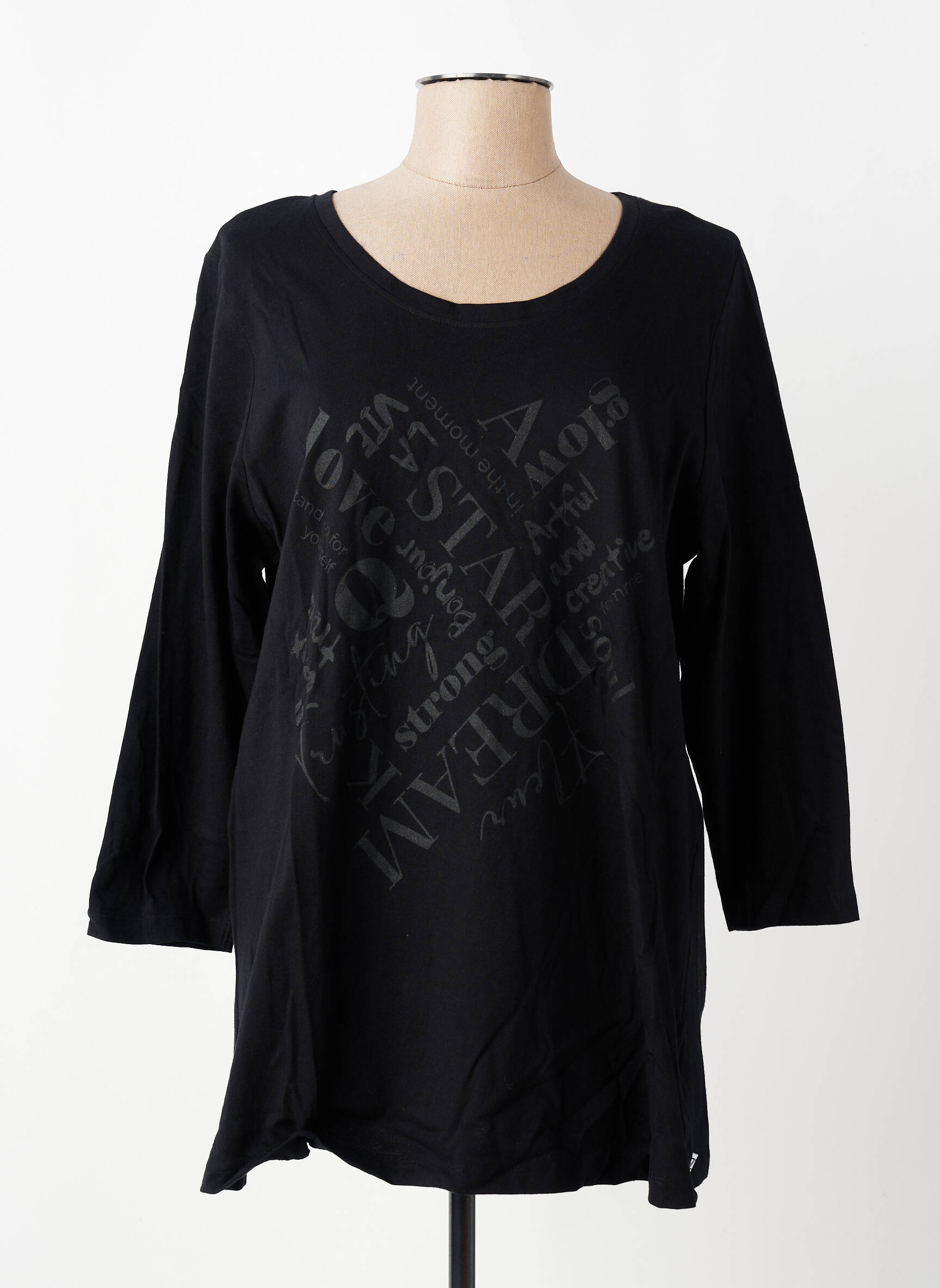 Tunique manches longues col rond noir ZHENZI femme