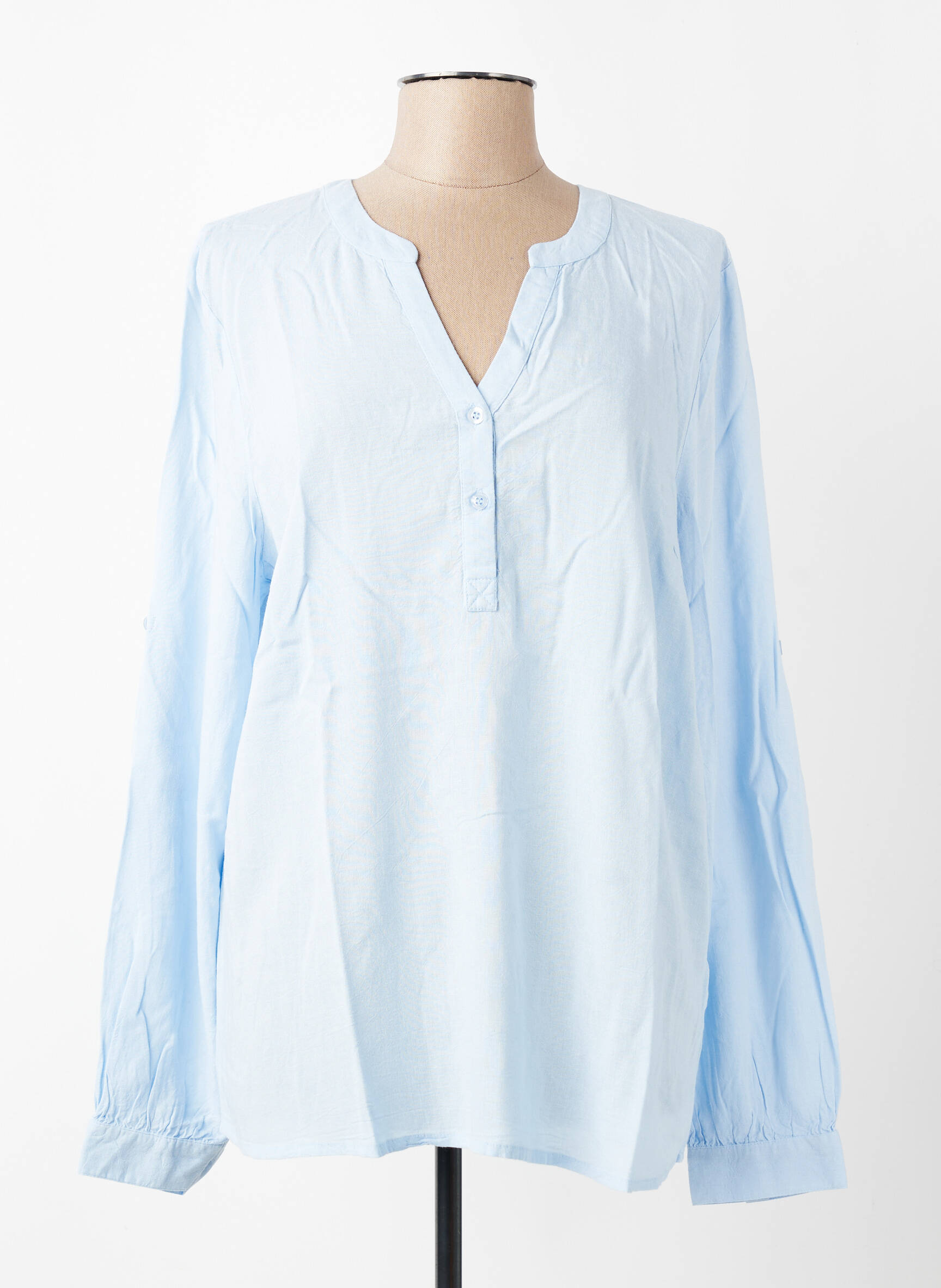 Blouse poignets boutonnés avec fente manches longues bleu KAFFE femme
