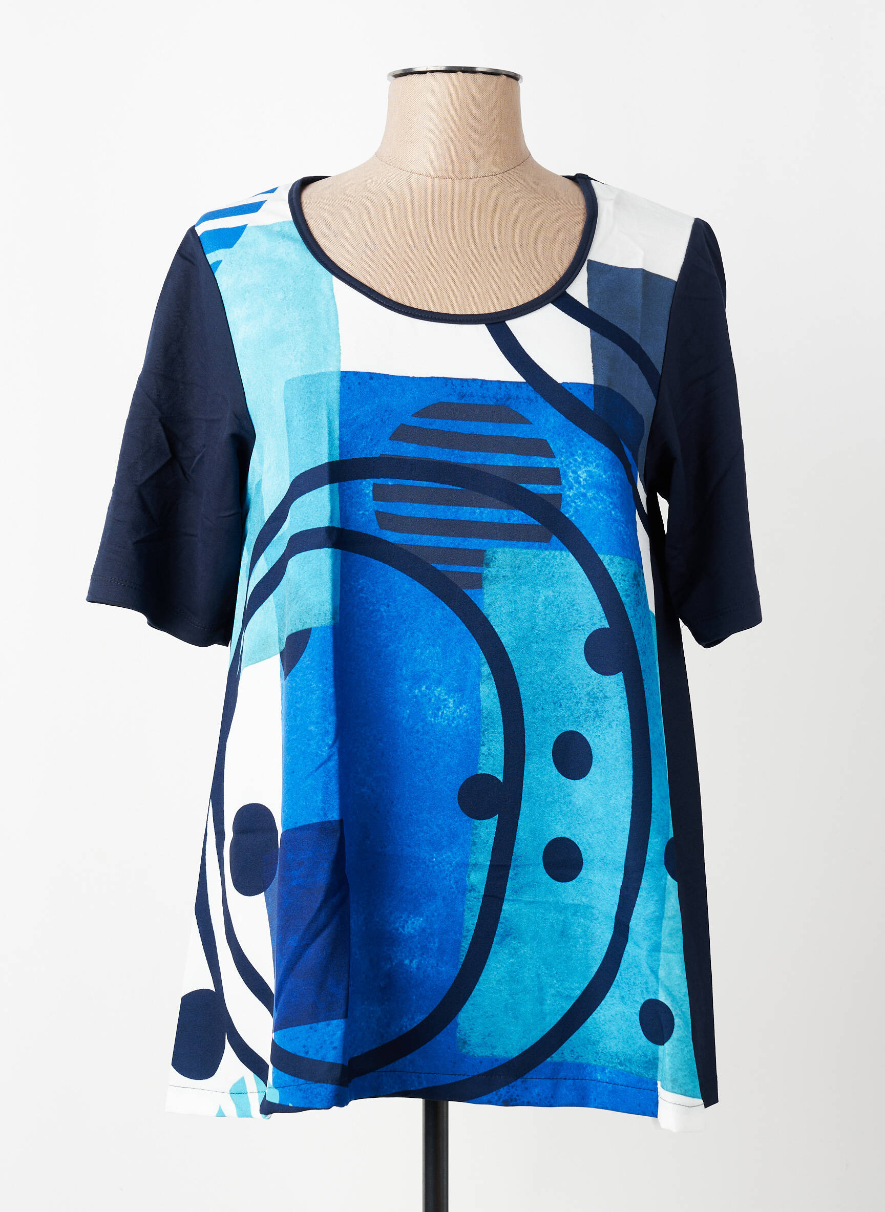 Top tissage crêpe manches courtes bleu G!OZE femme