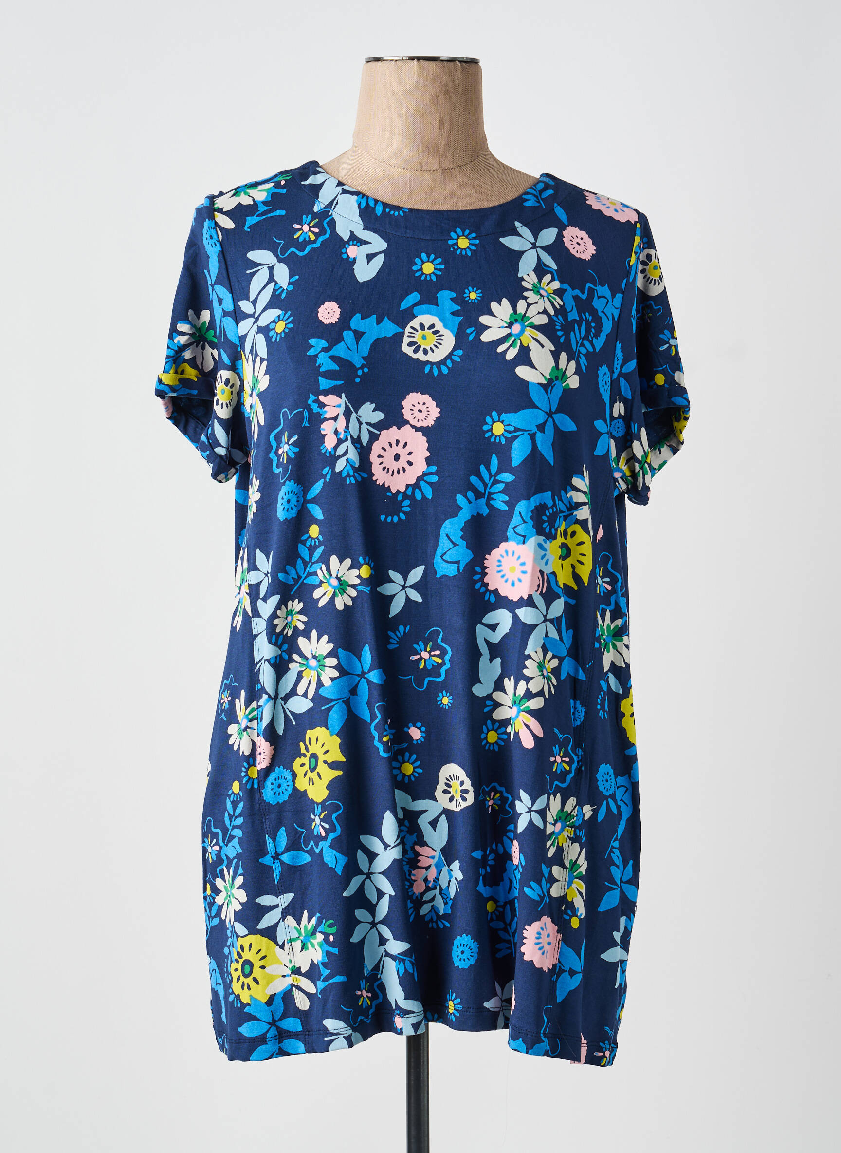 Tunique manches courtes col rond bleu LILY & ME femme