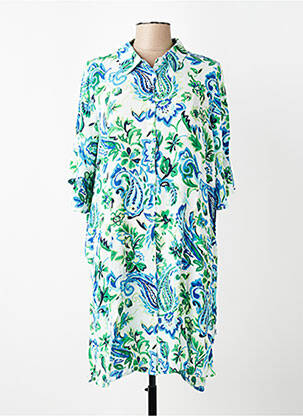 Robe mi-longue coupe fluide manches courtes bleu ZHENZI femme