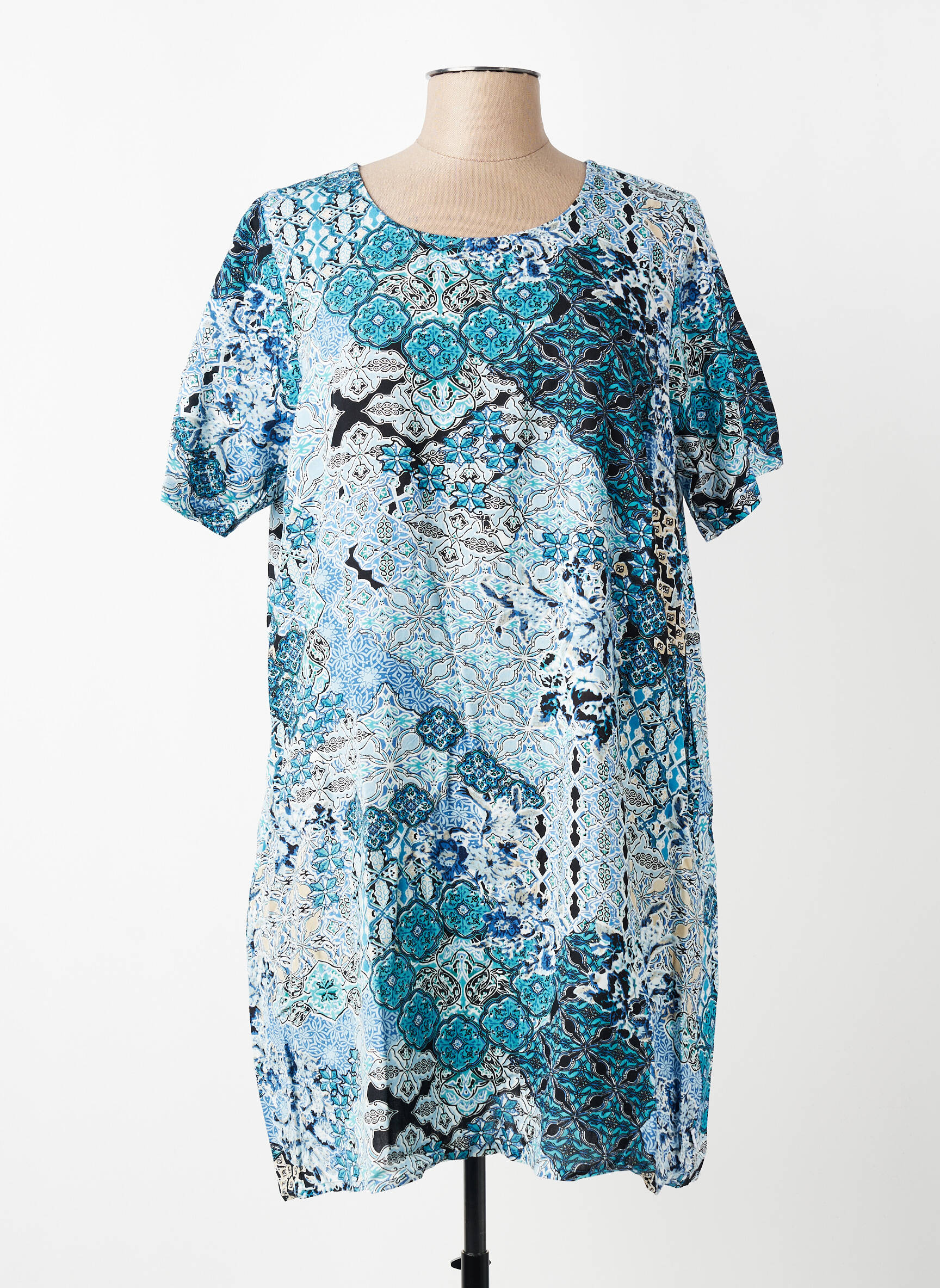 Robe courte imprimé fleurs manches courtes bleu ZHENZI femme