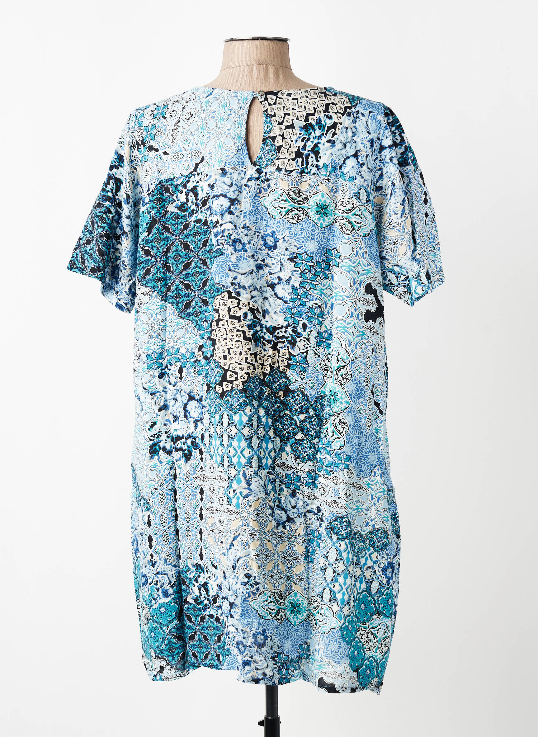 Robe courte imprimé fleurs manches courtes bleu ZHENZI femme