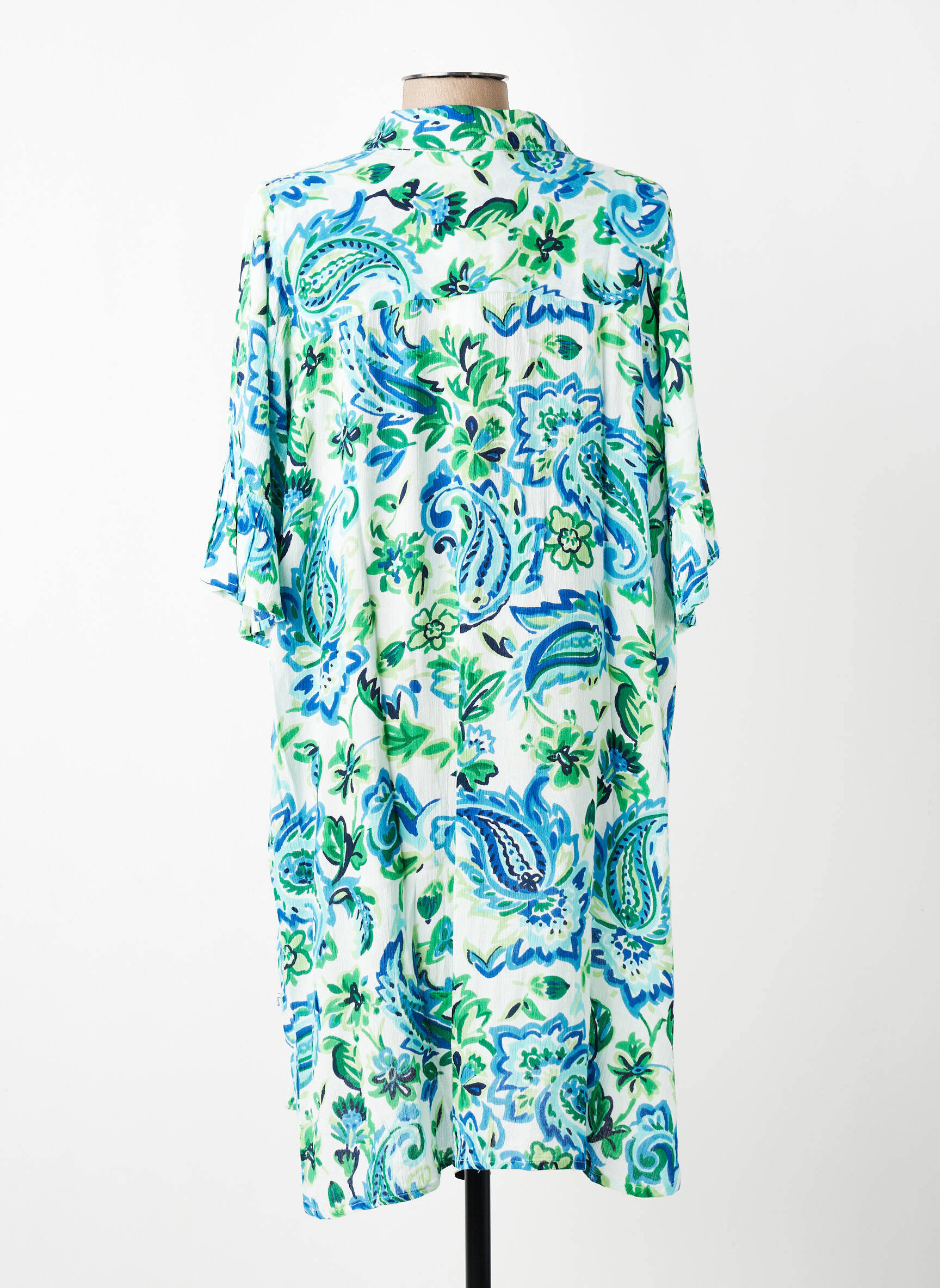Robe mi-longue coupe fluide manches courtes bleu ZHENZI femme