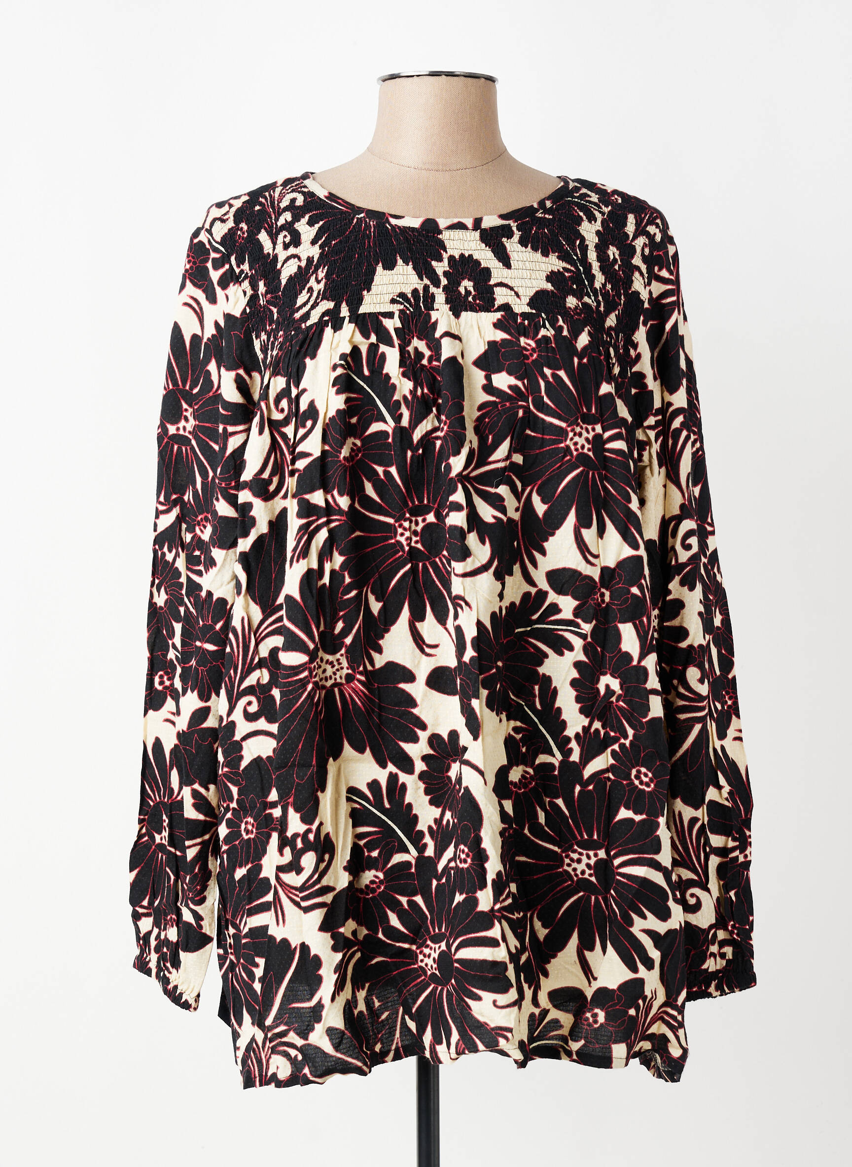 Blouse tissage popeline manches longues noir ZHENZI femme