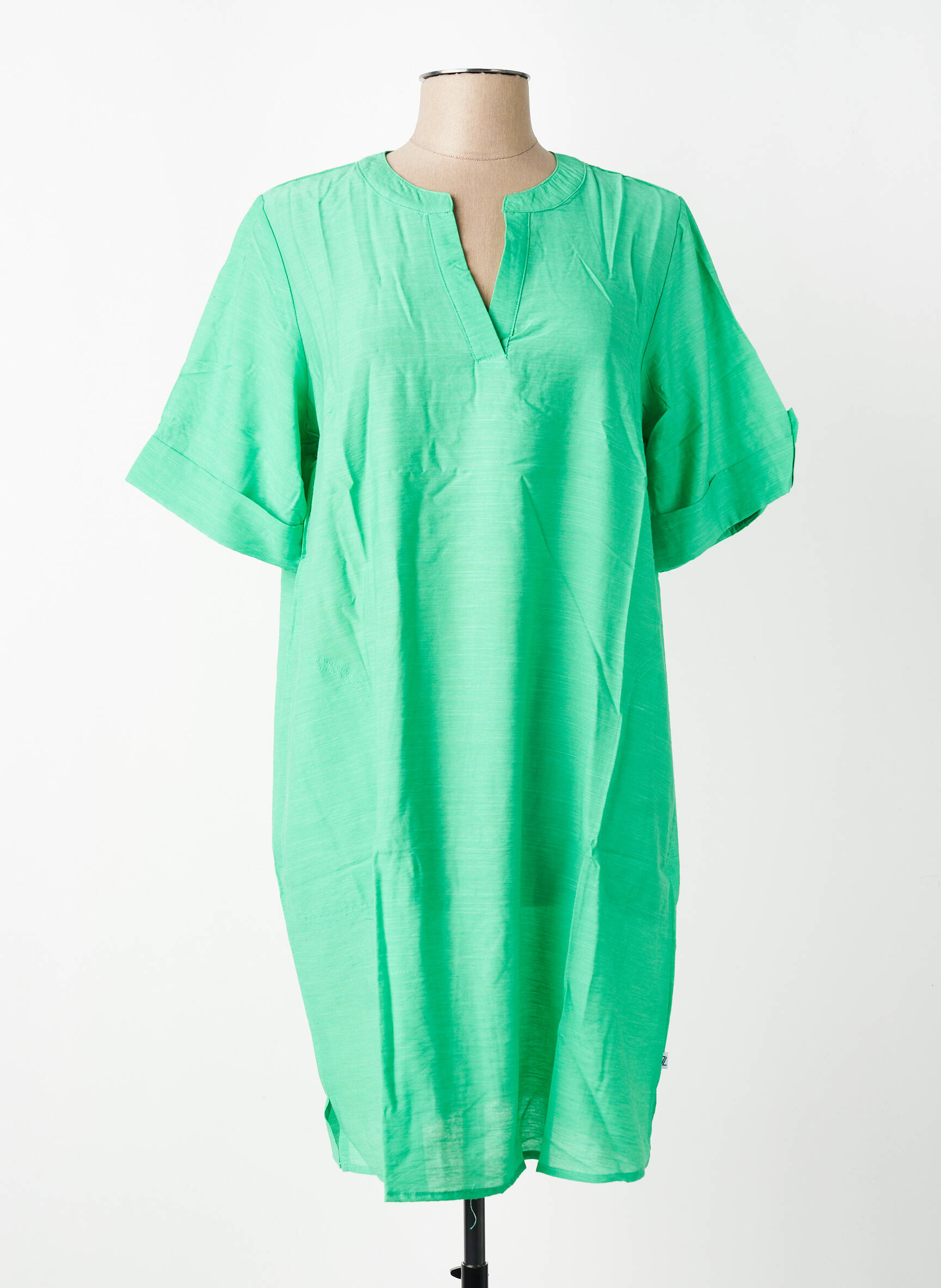 Robe courte manches courtes manches courtes vert ZHENZI femme