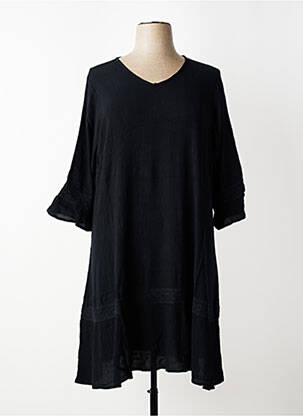 Robe mi-longue coupe fluide manches 3/4 noir ZHENZI femme